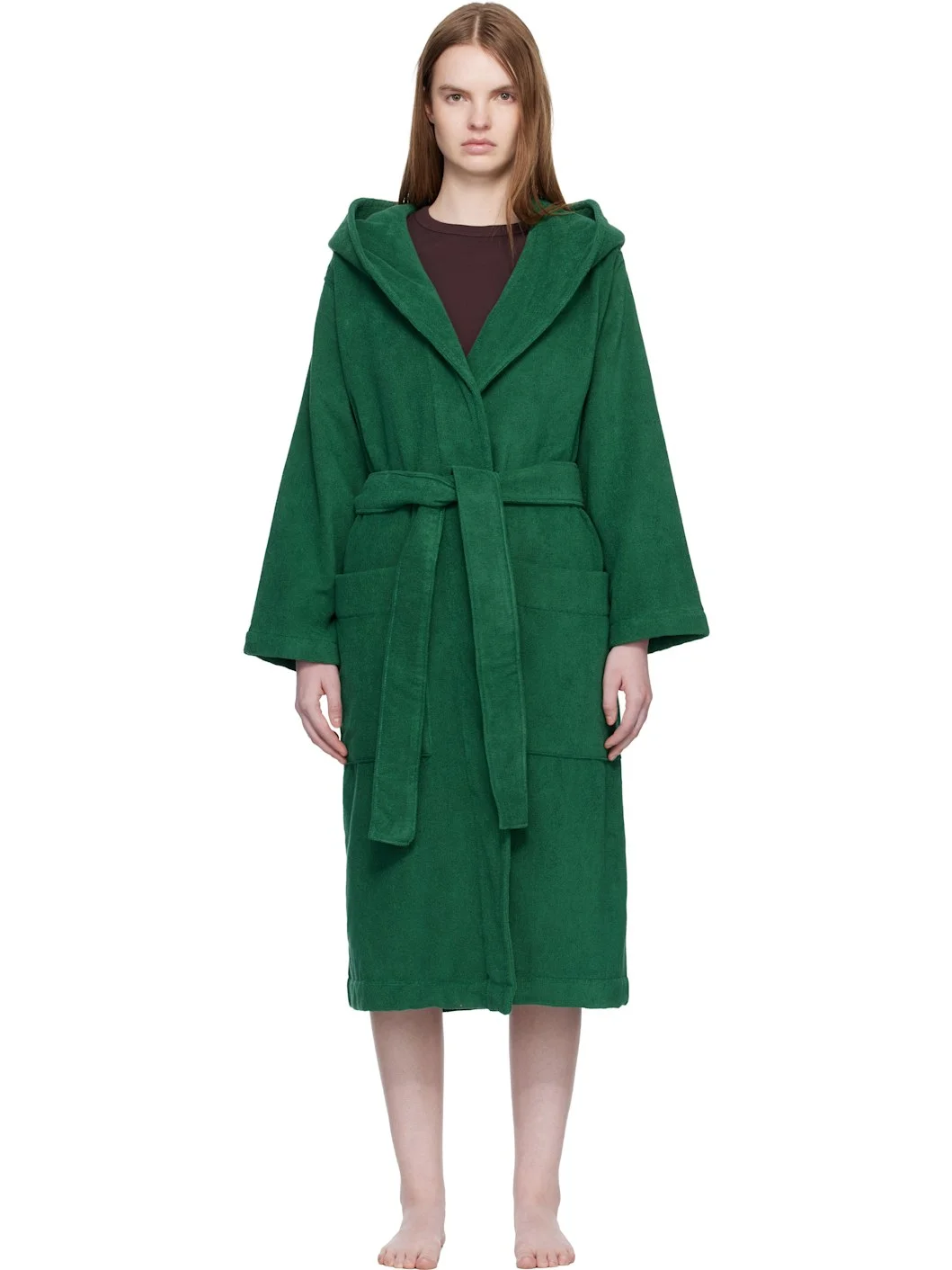 Green Terry Hooded Bathrobe - 1