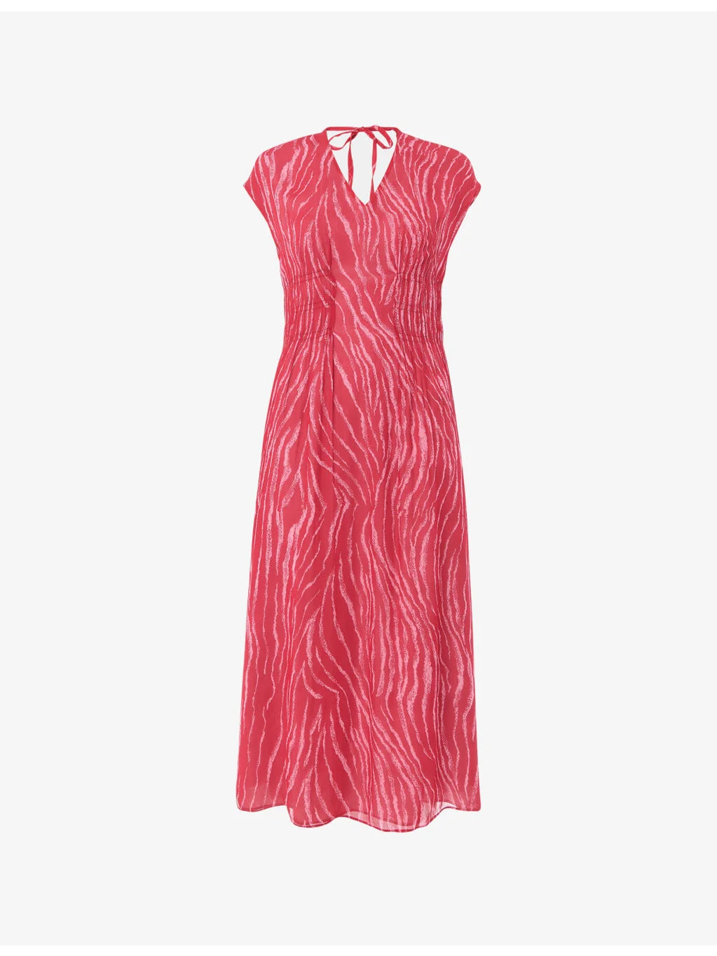 Zebra-Texture Short-Sleeve Woven Midi Dress - 1