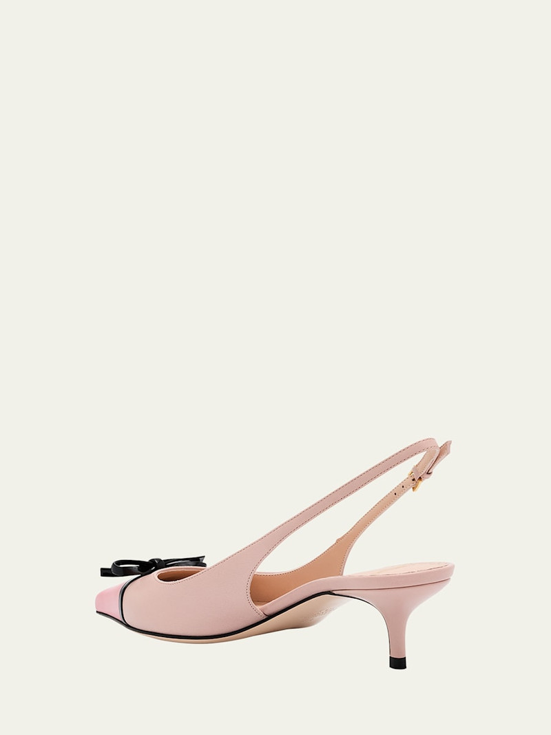 VLOGO Pointed Slingback Leather Kitten Pumps 4