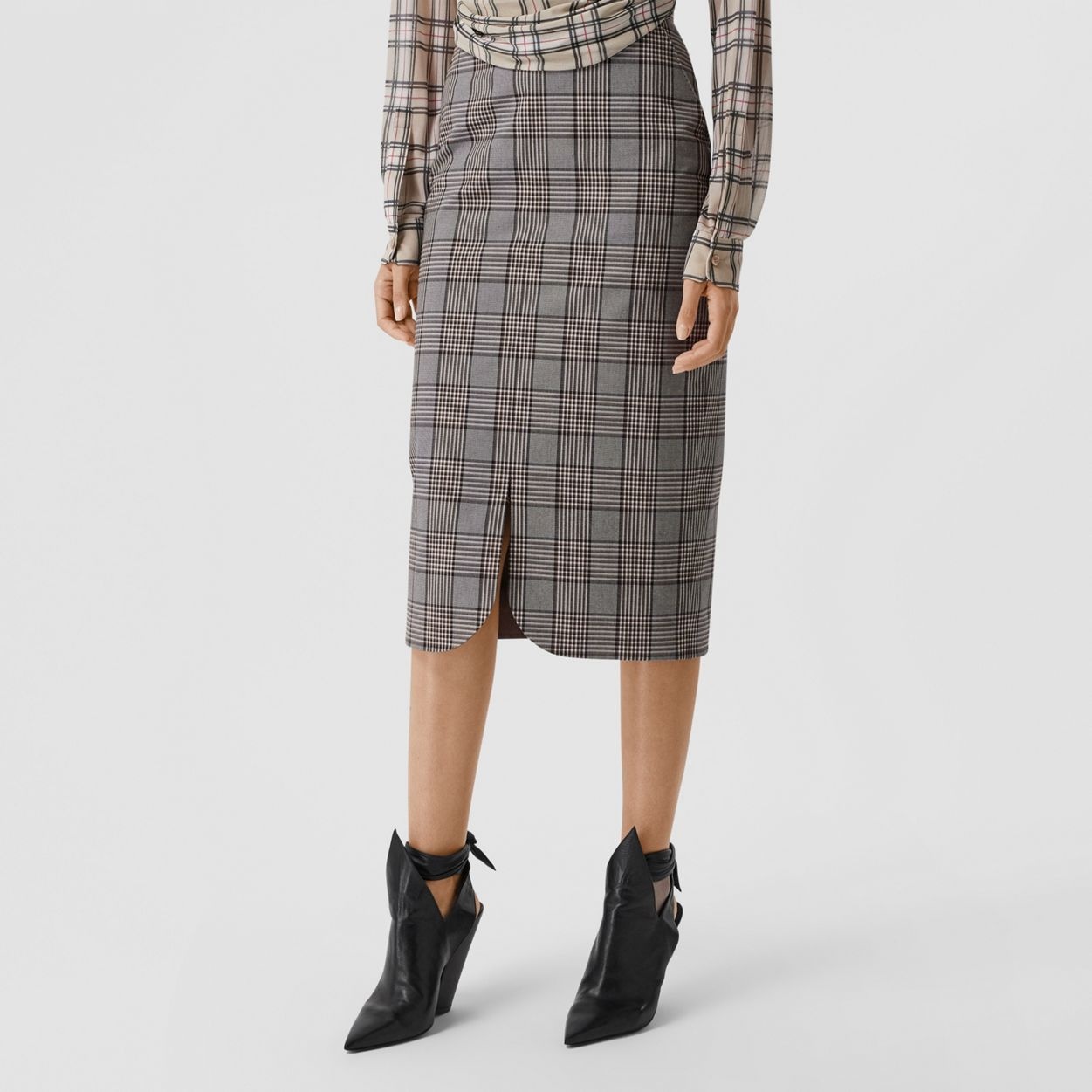 Check Wool Pencil Skirt - 4