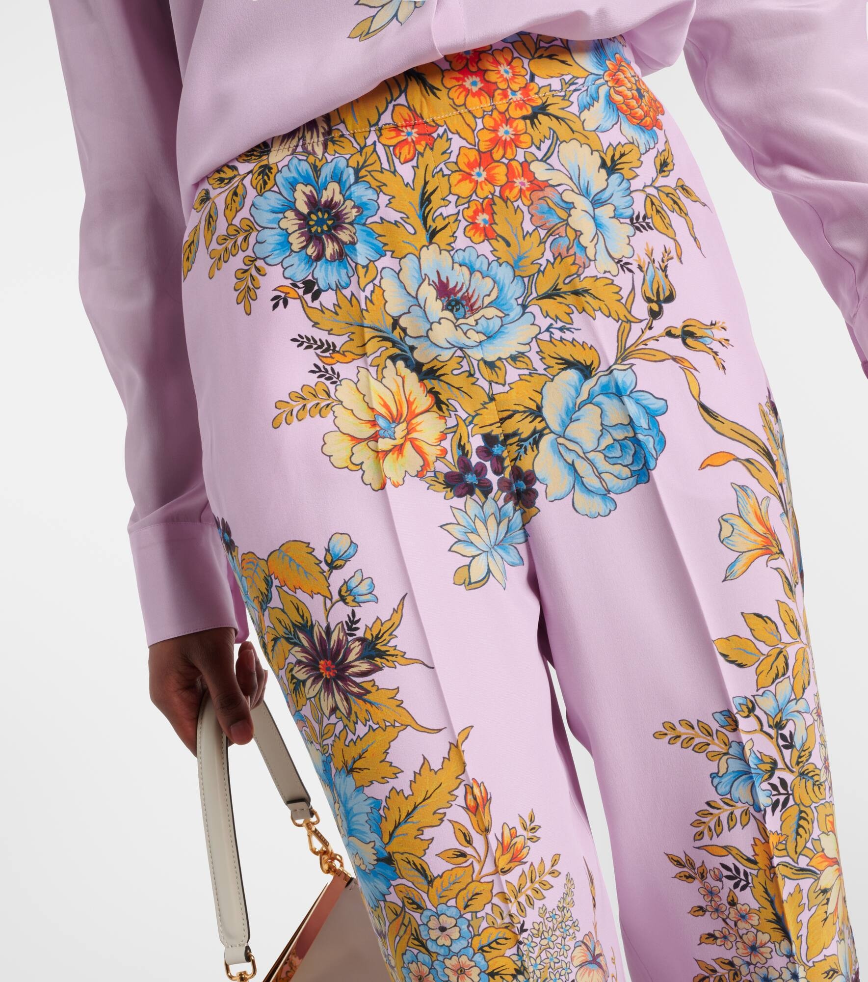 Floral high-rise silk wide-leg pants - 4