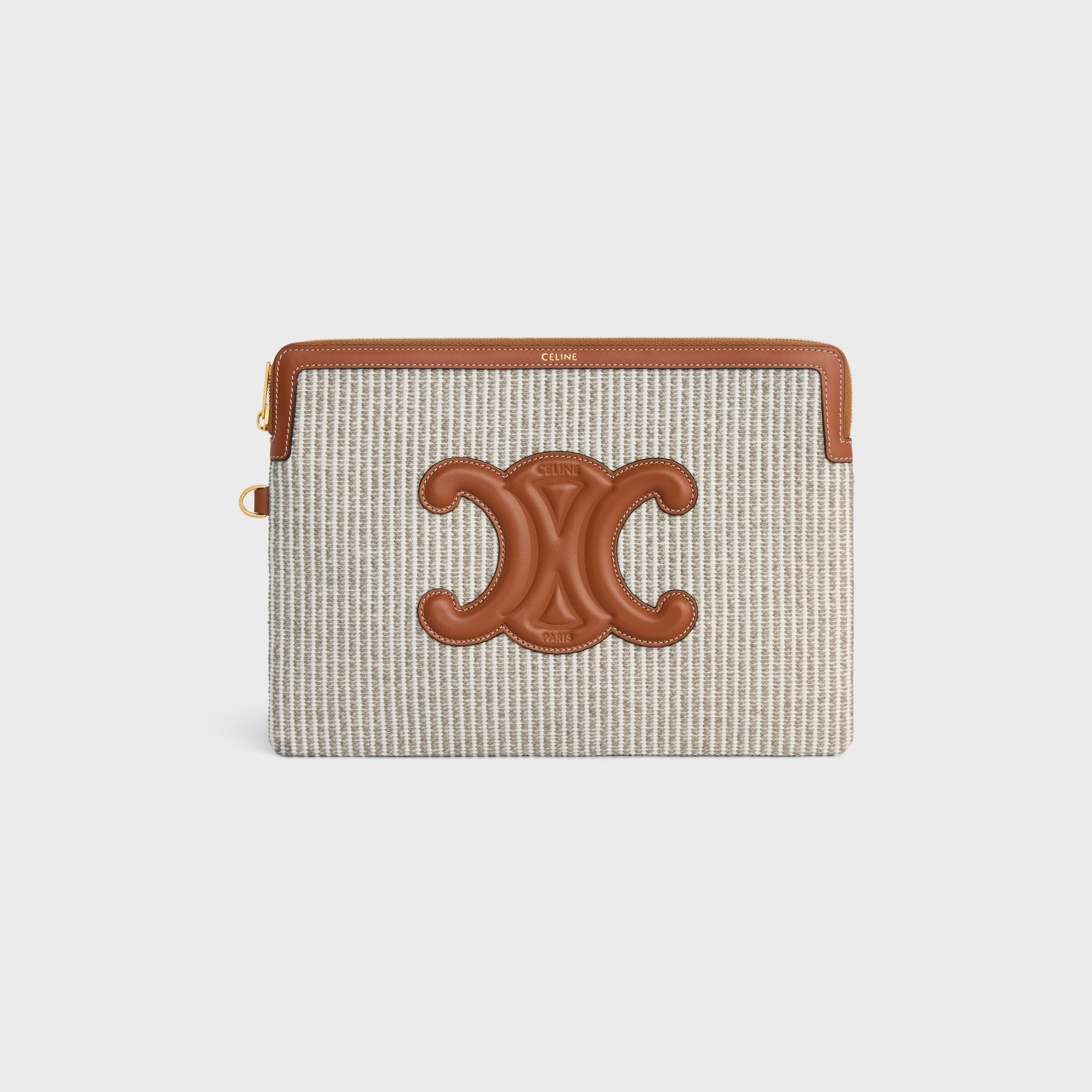 【CELINE】SmallPouch with Strap StripedTextile with Triomphe CELINE SMALL POUCH WITH STRAP CUIR TRIOMPHE IN STRIPED