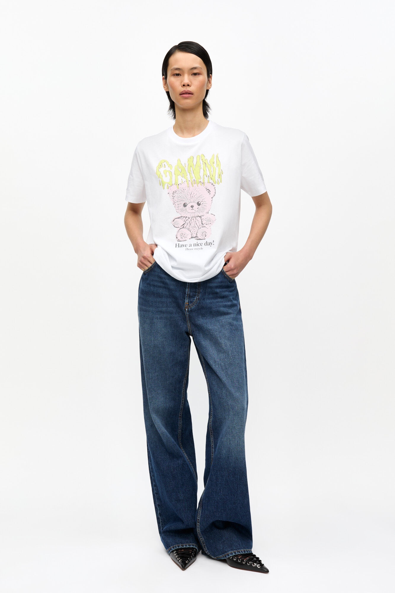 WHITE BASIC COTTON JERSEY TEDDY RELAXED T-SHIRT - 3