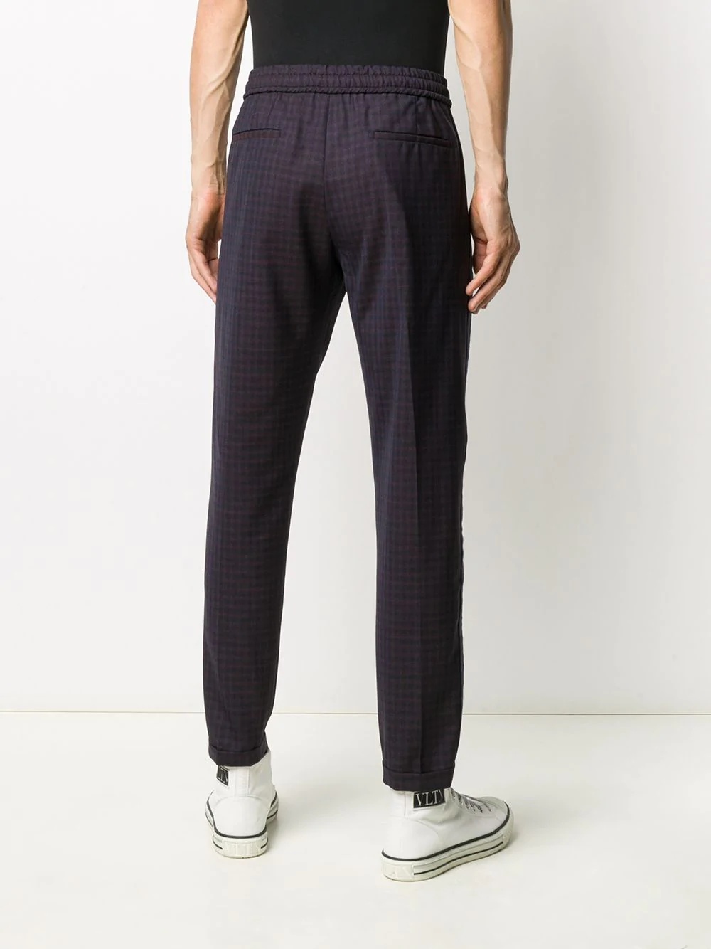 micro-check pattern wool trousers - 4