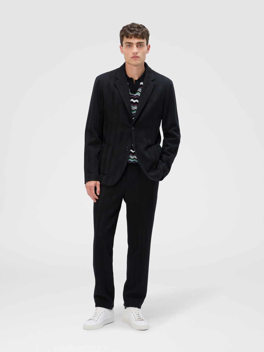 Single-Breasted Jacket with Zigzag Pattern - 2