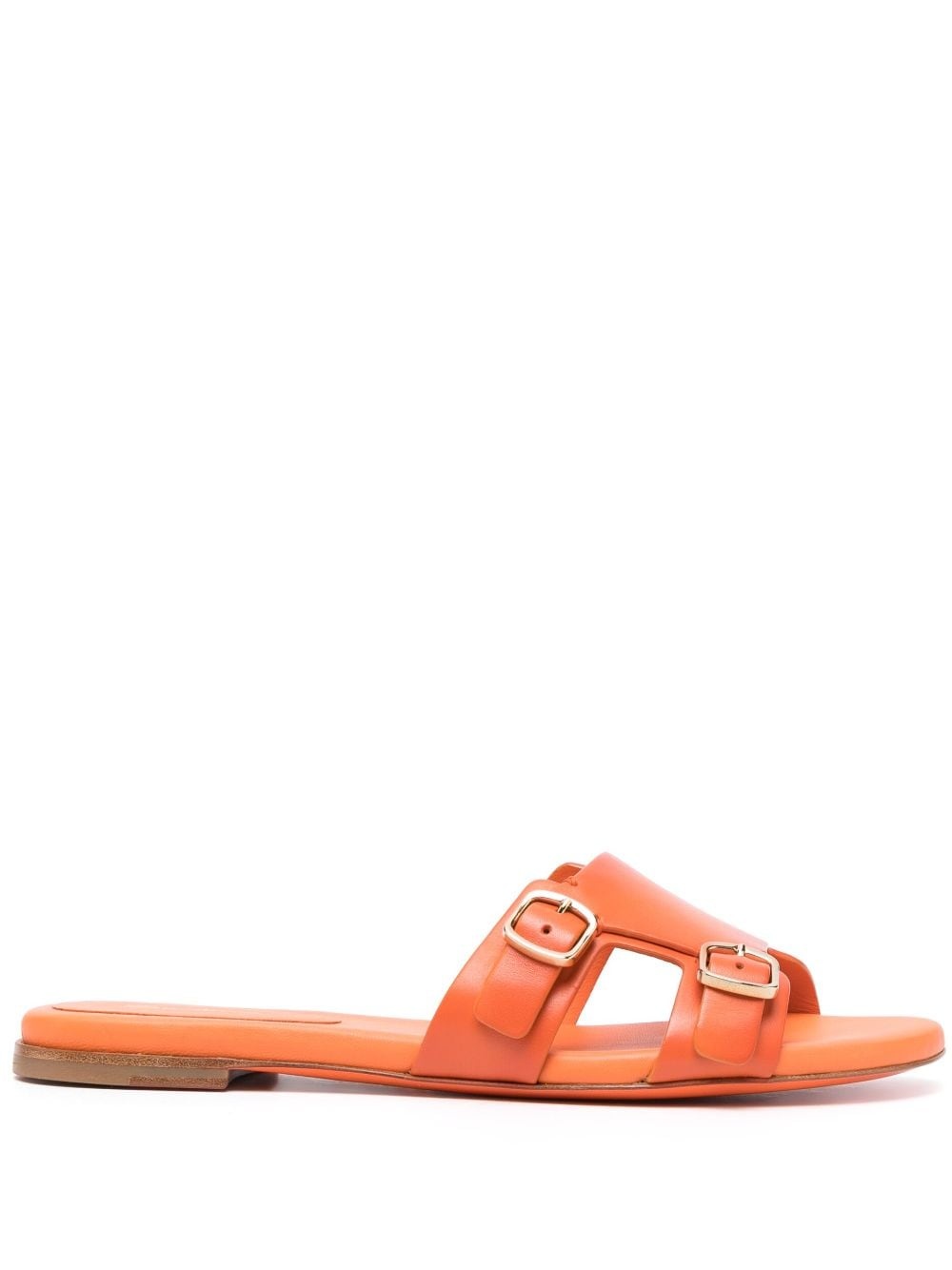double-buckle leather slides - 1