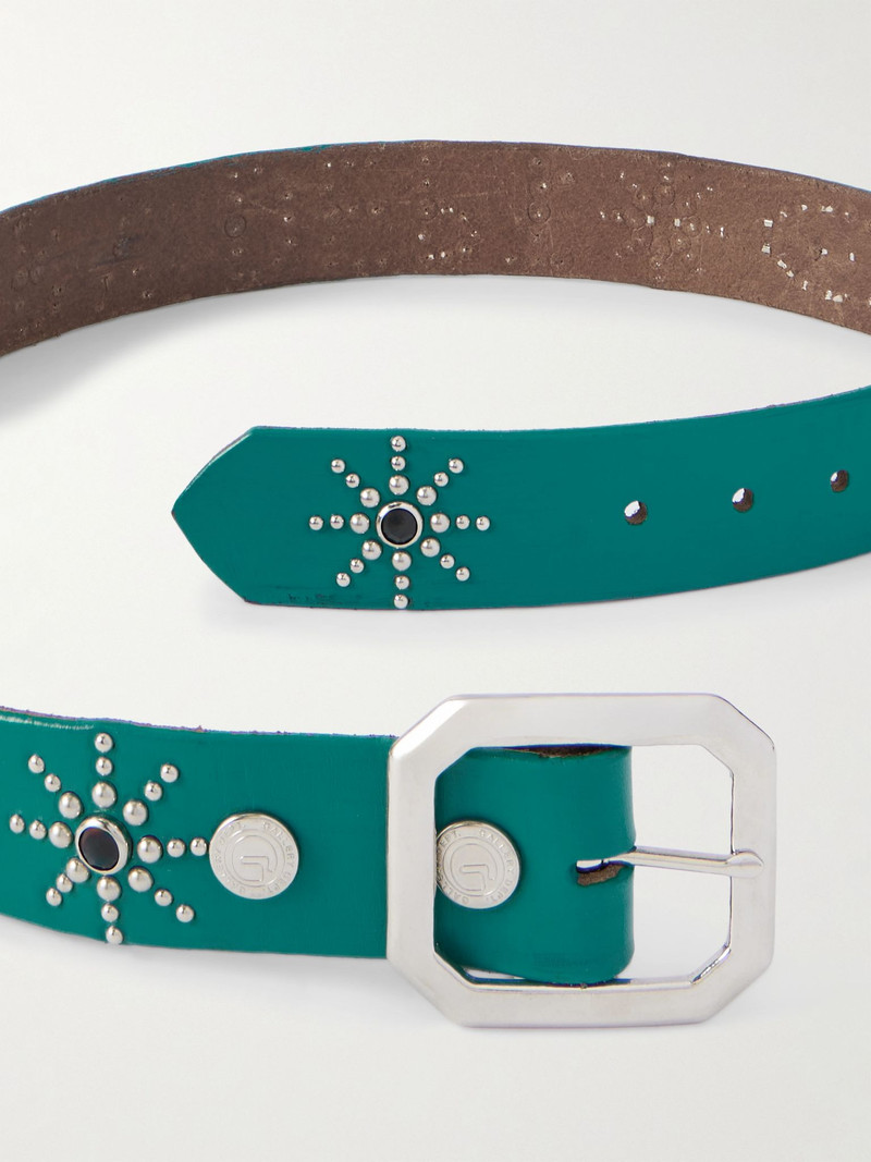 GALLERY DEPT. Croc-Effect Trimmed Studded Leather Belt Turquoise outlook