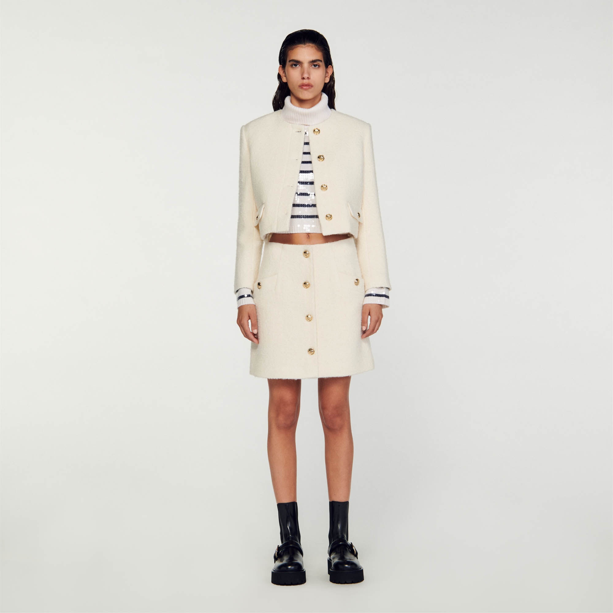 SHORT BOUCLÉ FABRIC SKIRT - 2