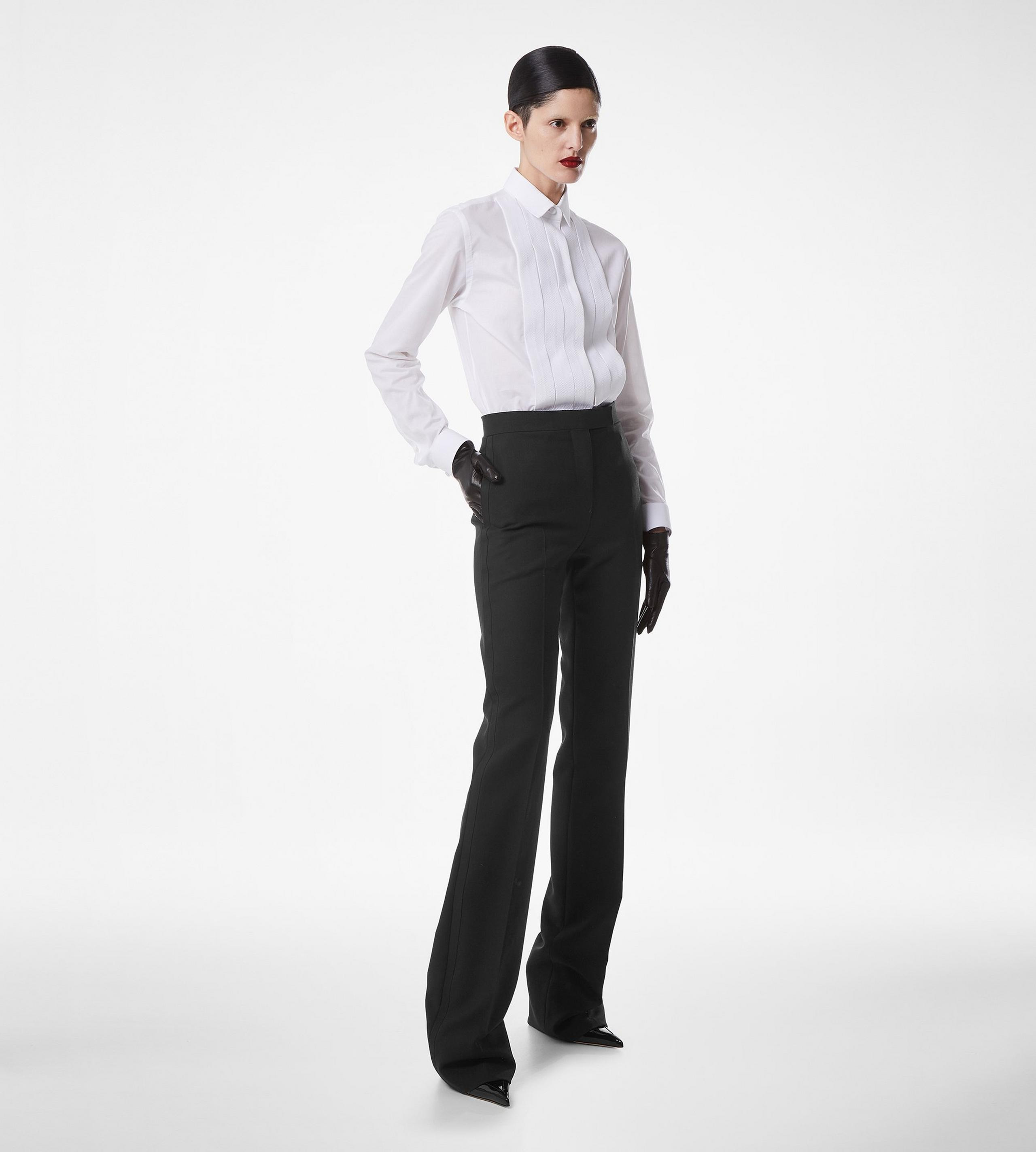 WOOL SILK BLEND TAILORED TUXEDO STRAIGHT PANTS - 3