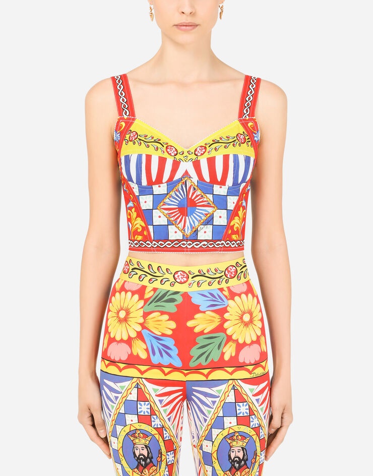 Carretto-print charmeuse bustier top - 1