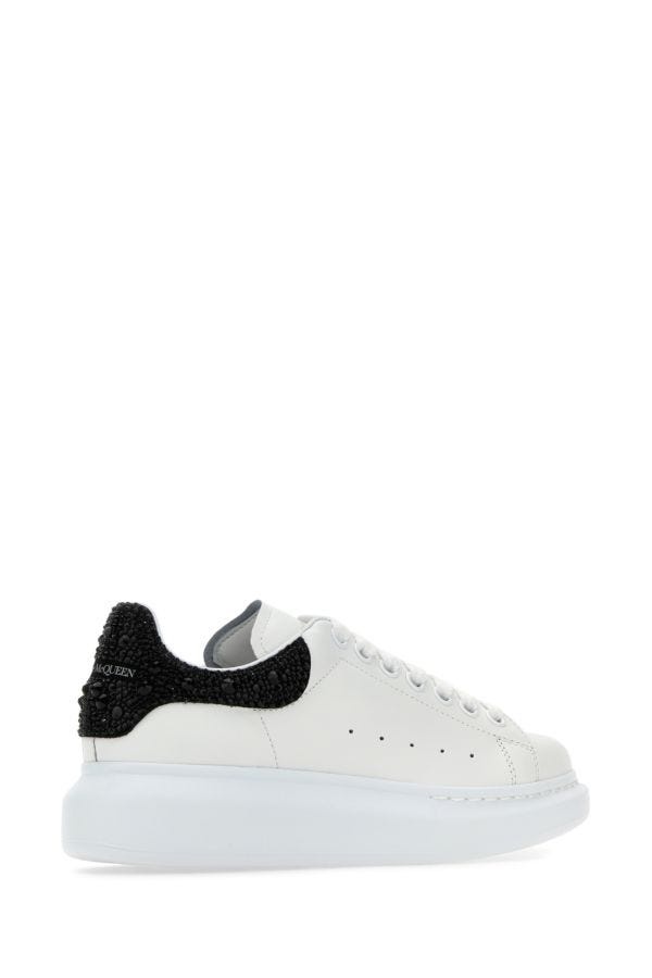 ALEXANDER MCQUEEN White Leather Sneakers With Embellished Suede Heel - 3