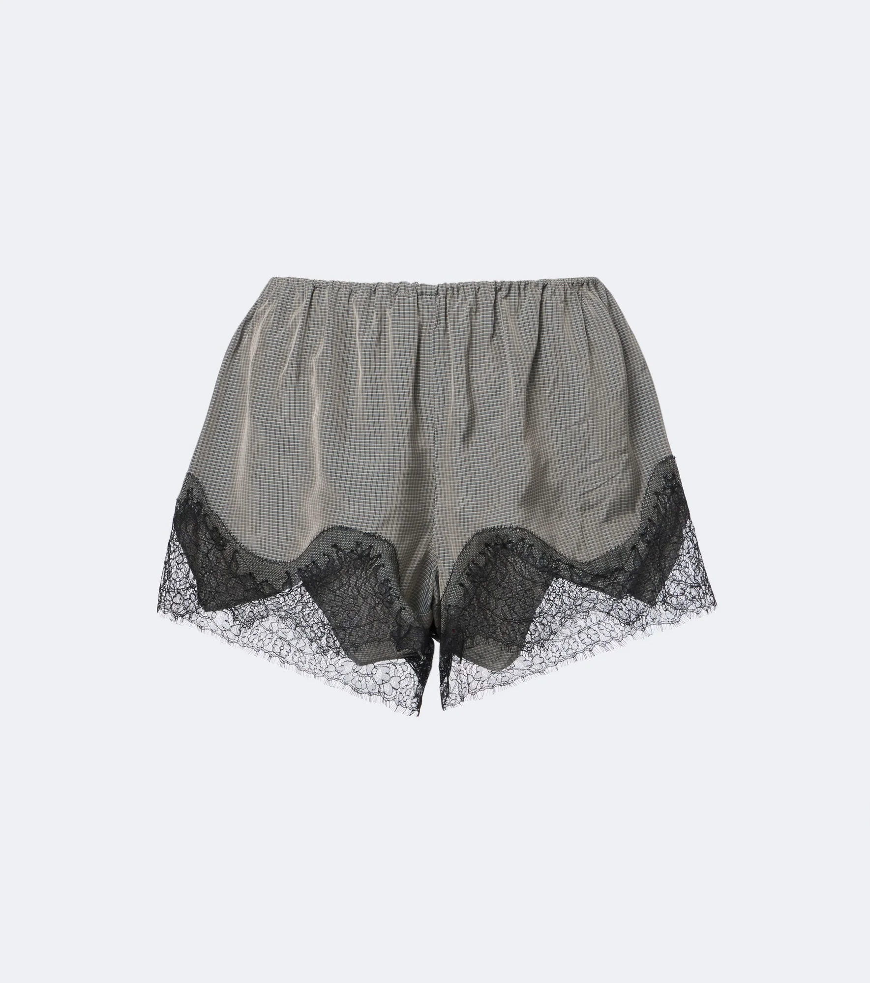Dalia checked lace-trimmed satin shorts - 1