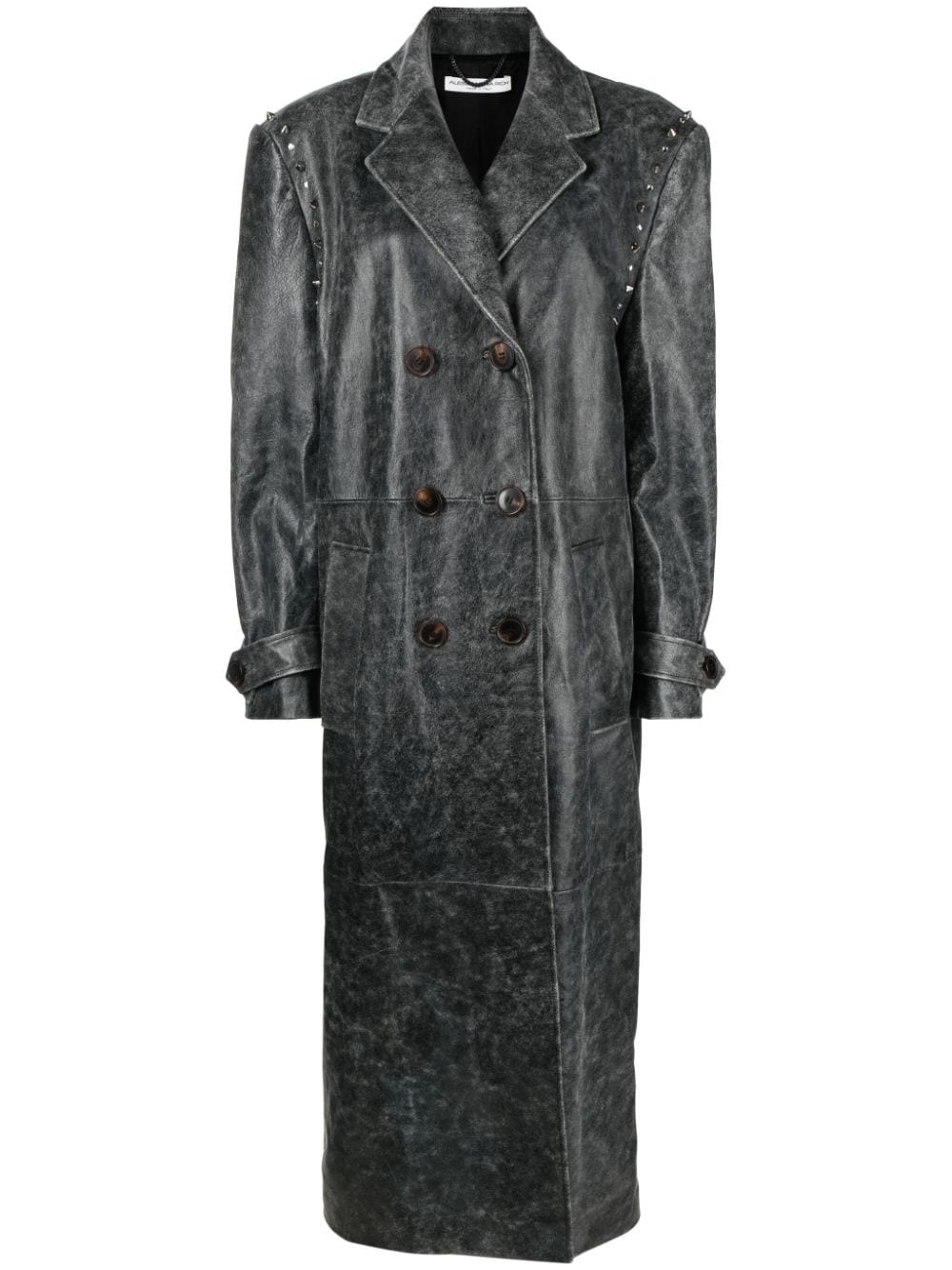 spike-stud leather long coat - 1