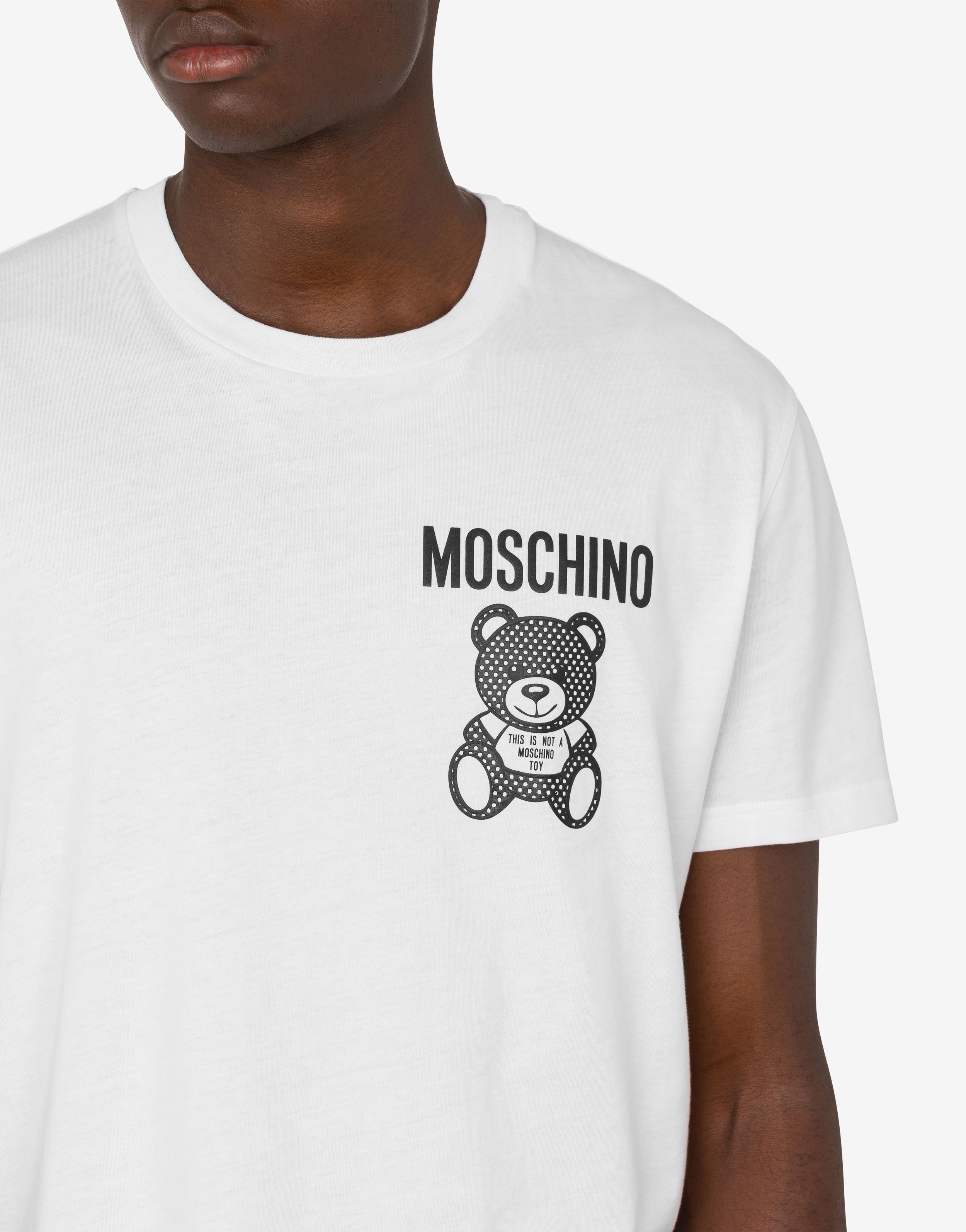【関税込み】Moschino ホワイト Small Teddy Mesh Tシャツ Moschino SMALL TEDDY MESH JERSEY T-SHIRT | REVERSIBLE