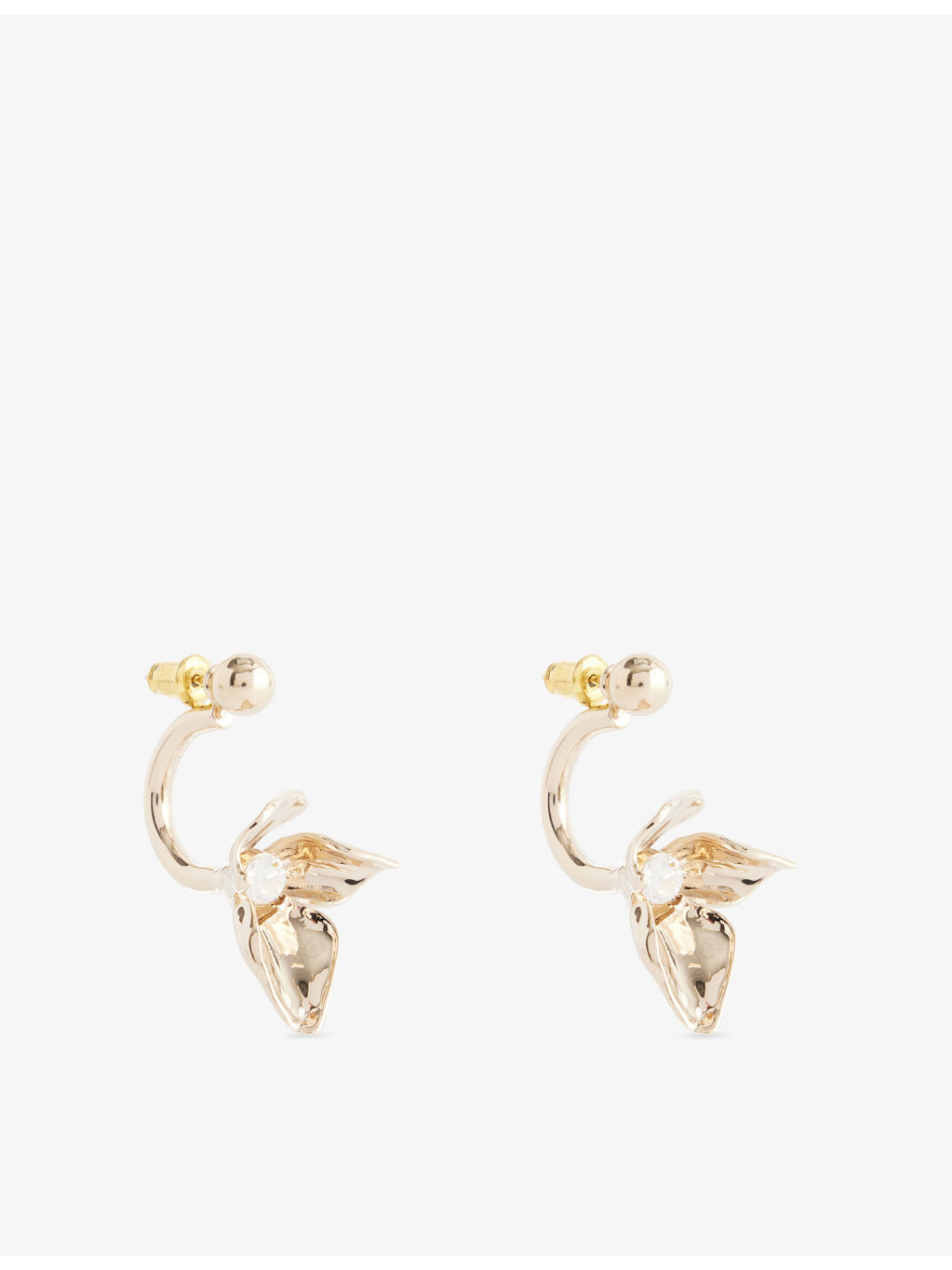 Small Flower Half Ring Brass And  Glass Crystals Earrings - 2