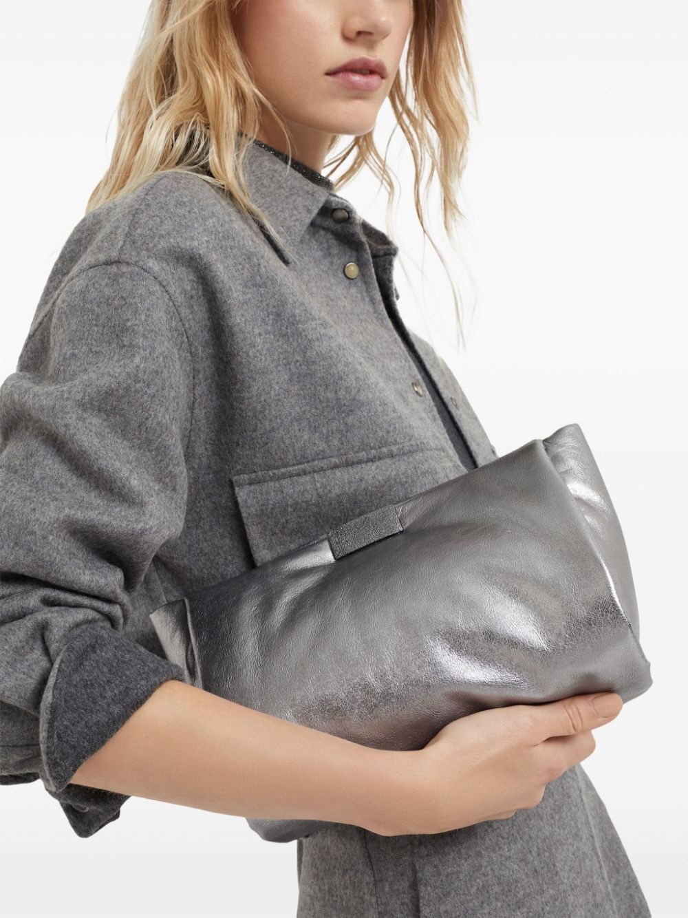 LamÃ© calfskin clutch bag - 2