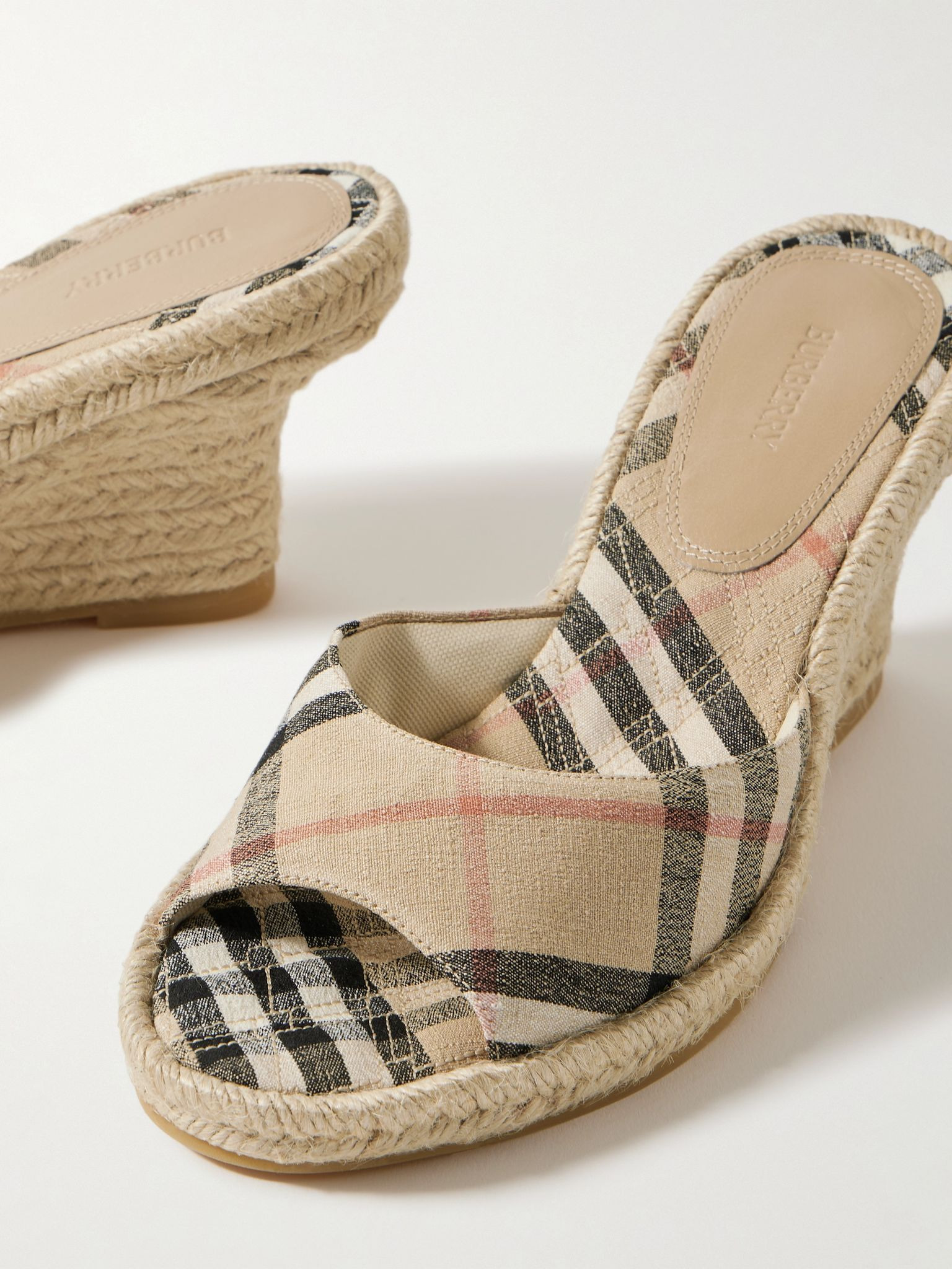 Checked canvas-jacquard espadrille wedge mules Beige - 4