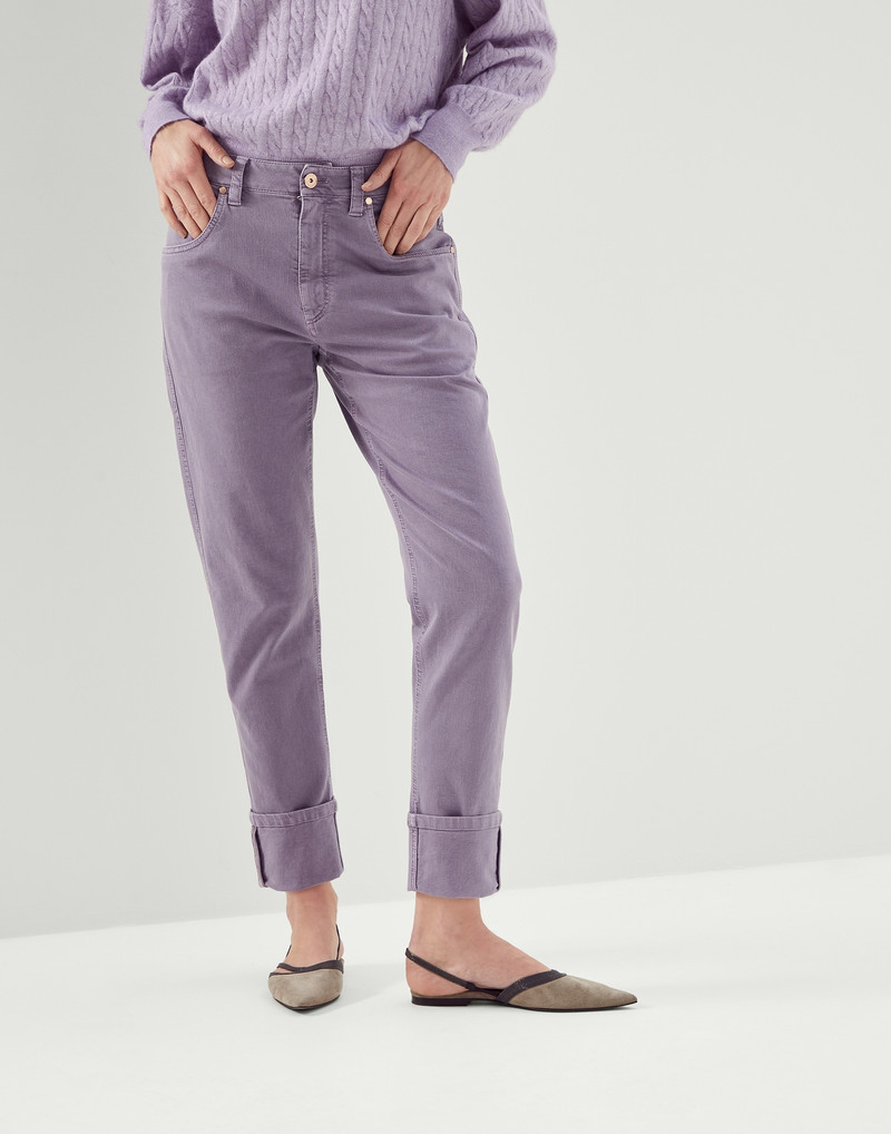 Garment-dyed comfort soft denim straight trousers with shiny tab 1