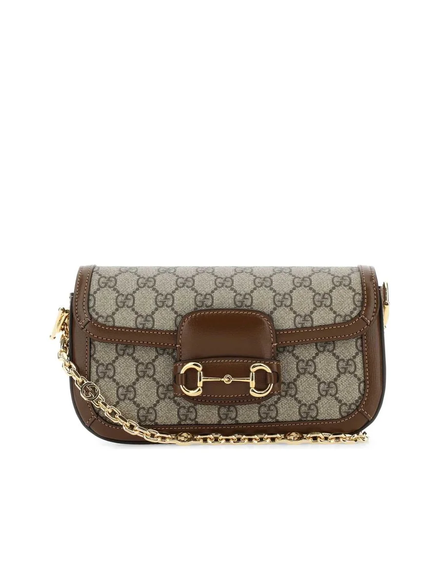 Gucci Horsebit 1955 Small Shoulder Bag in Beige and Ebony GG Supreme - 1