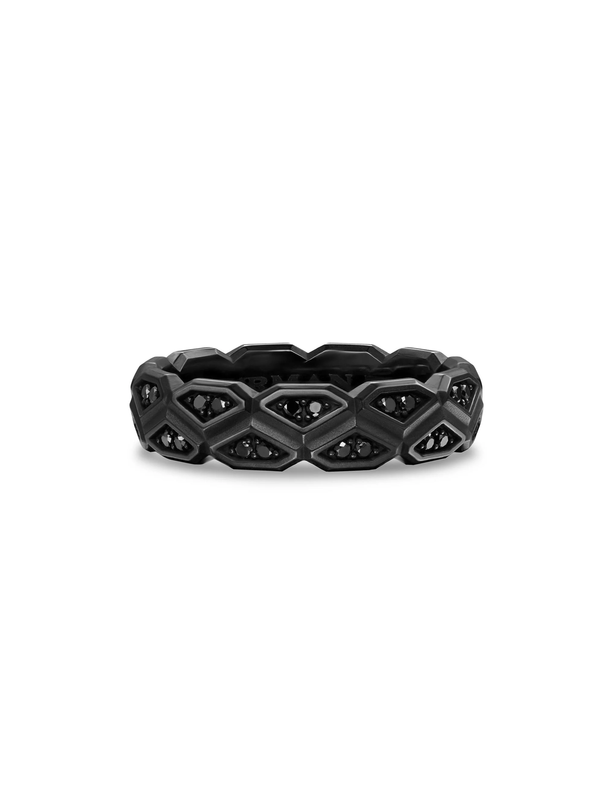 Men's Hex Band Ring in Black Titanium - Black Diamond - 1