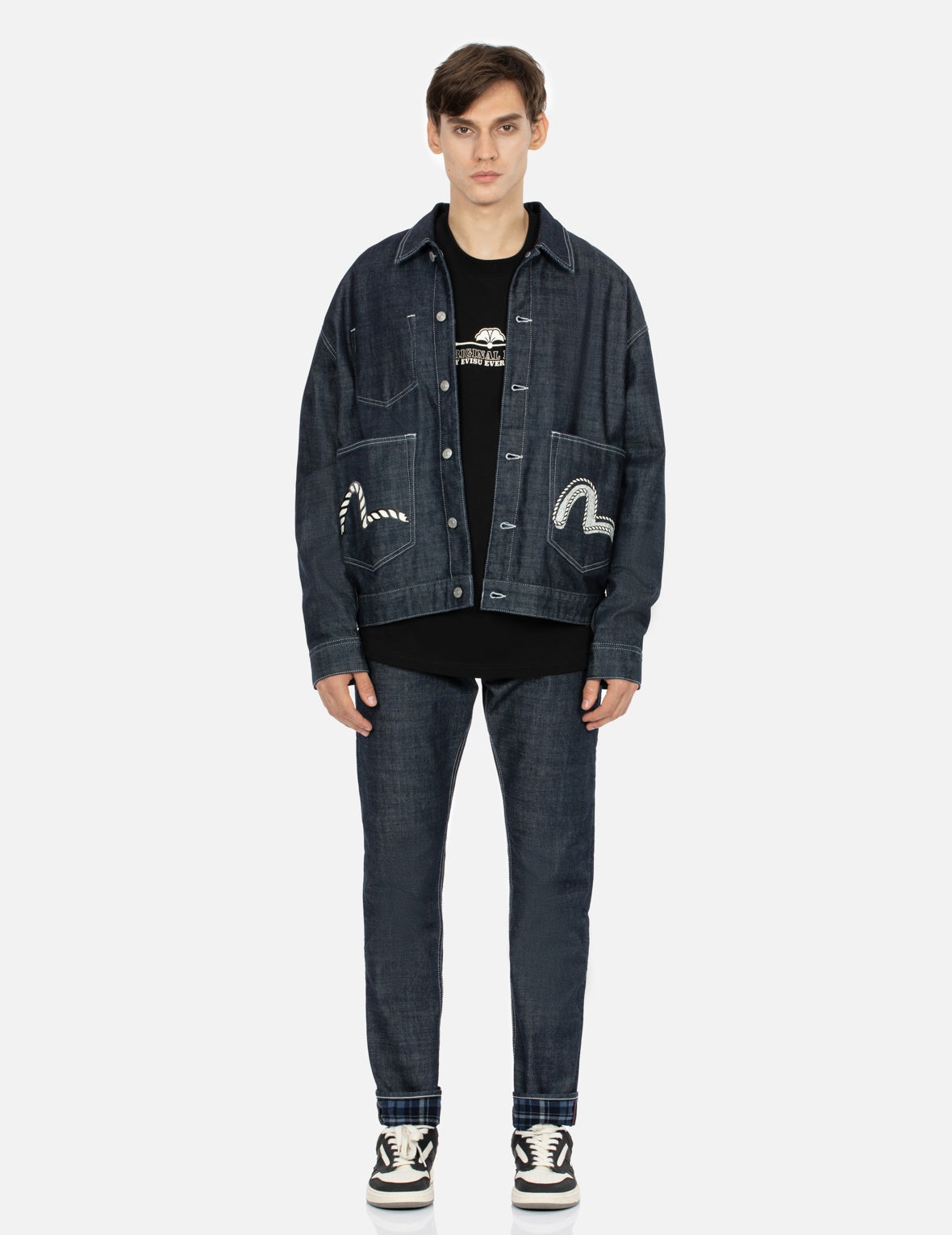Rope-pattern Seagull Print Carrot Fit Denim Jeans #2017 - 6