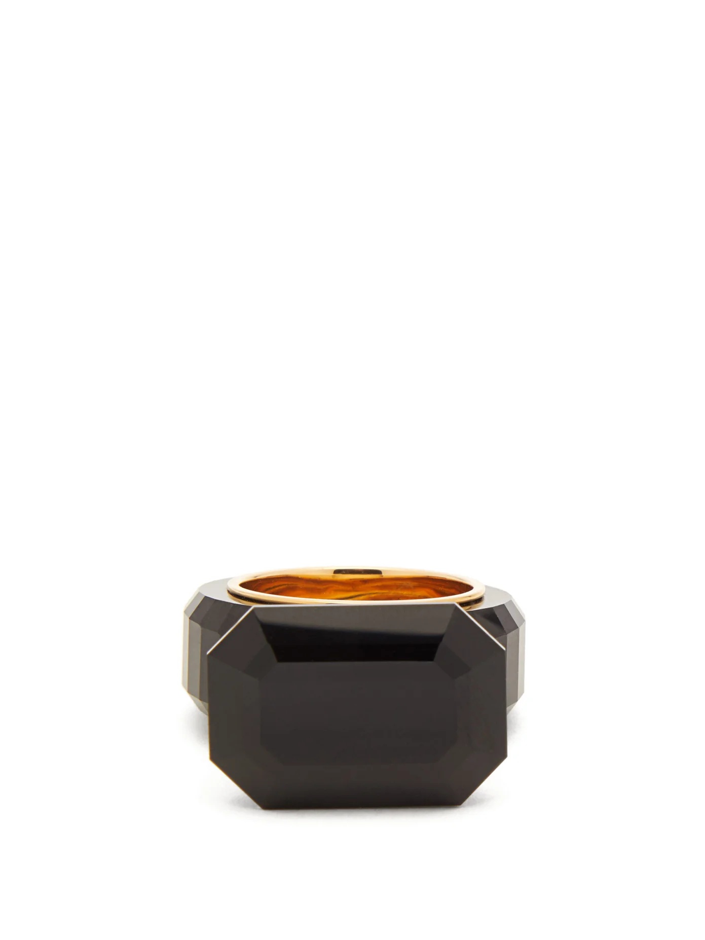 Faceted onyx gold-plated ring - 1