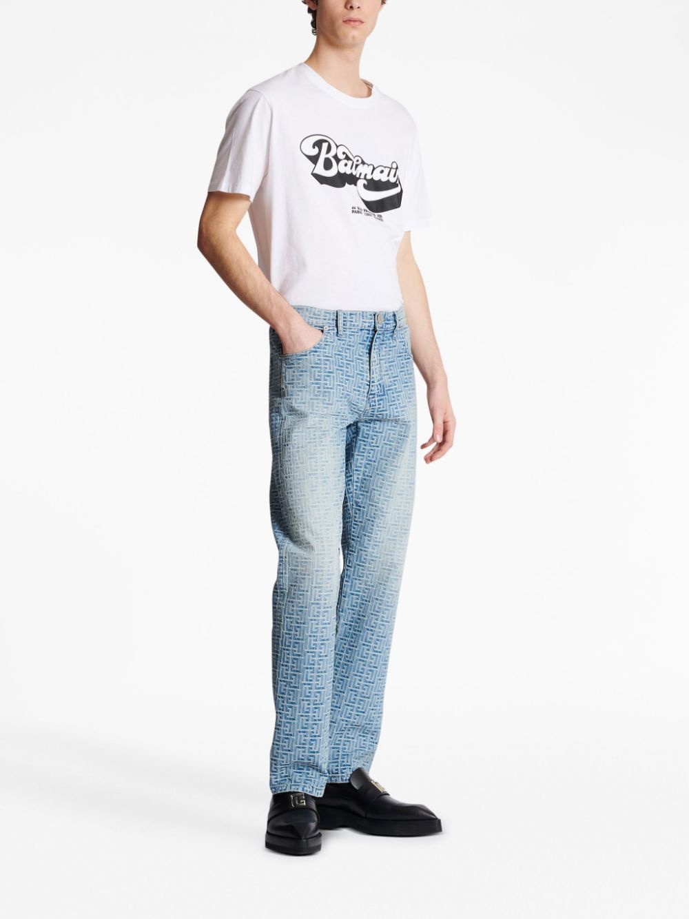 monogram-jacquard straight-leg jeans - 3