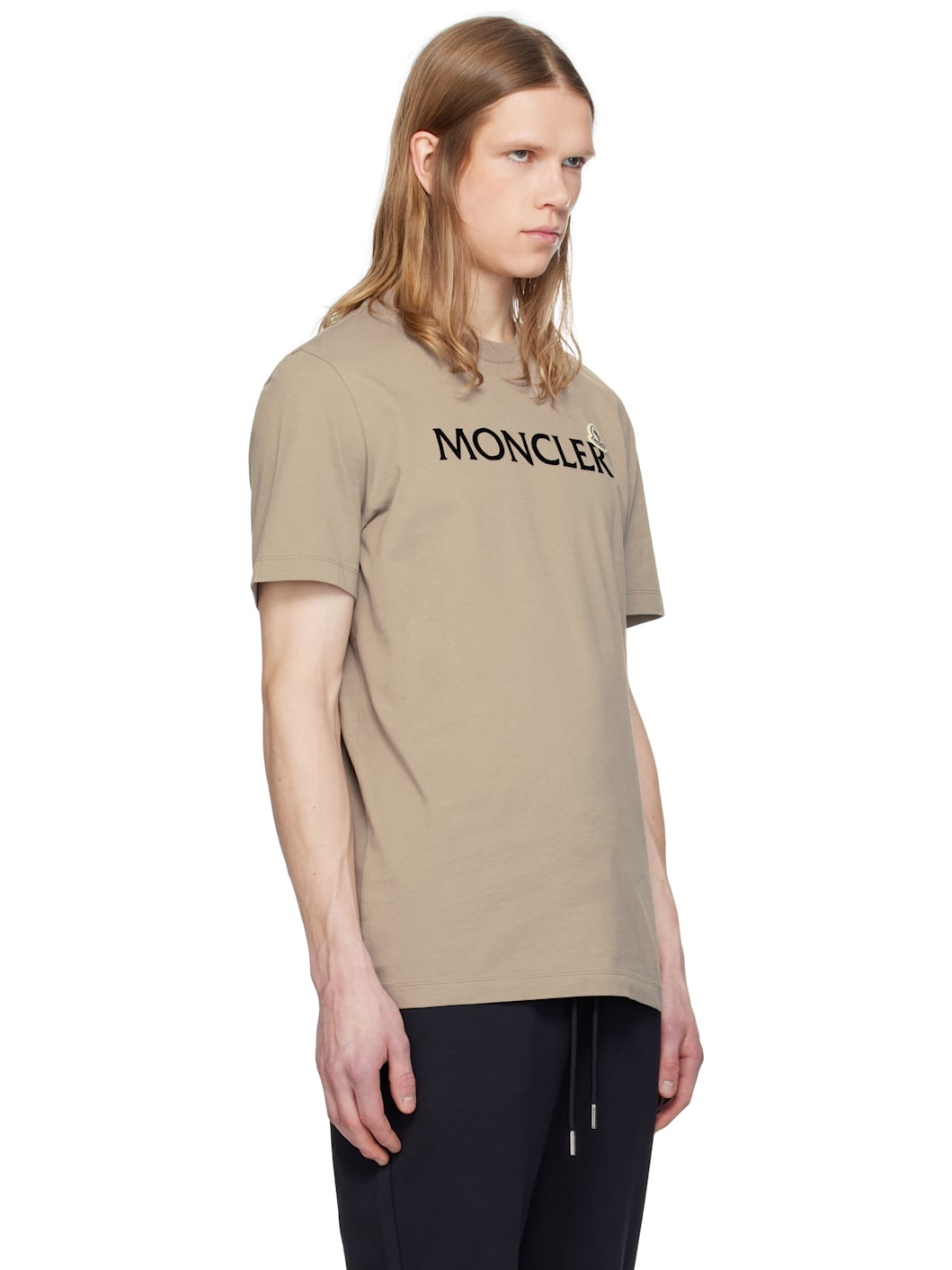 Beige Flocked Logo Cotton T-shirt - 2