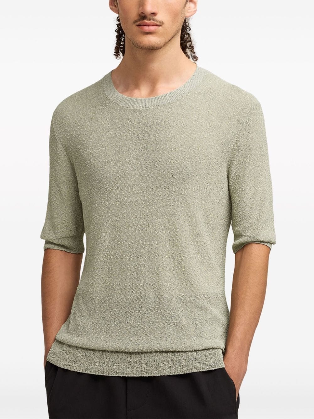 textured round-neck knitted top - 5