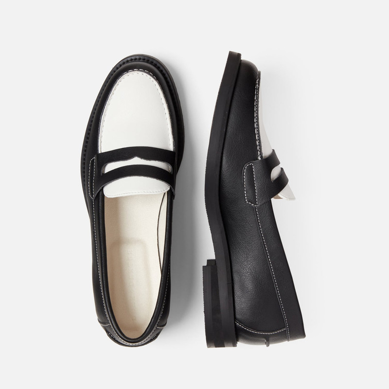 Wilde Black + White Vegan Penny Loafer - Women's 4
