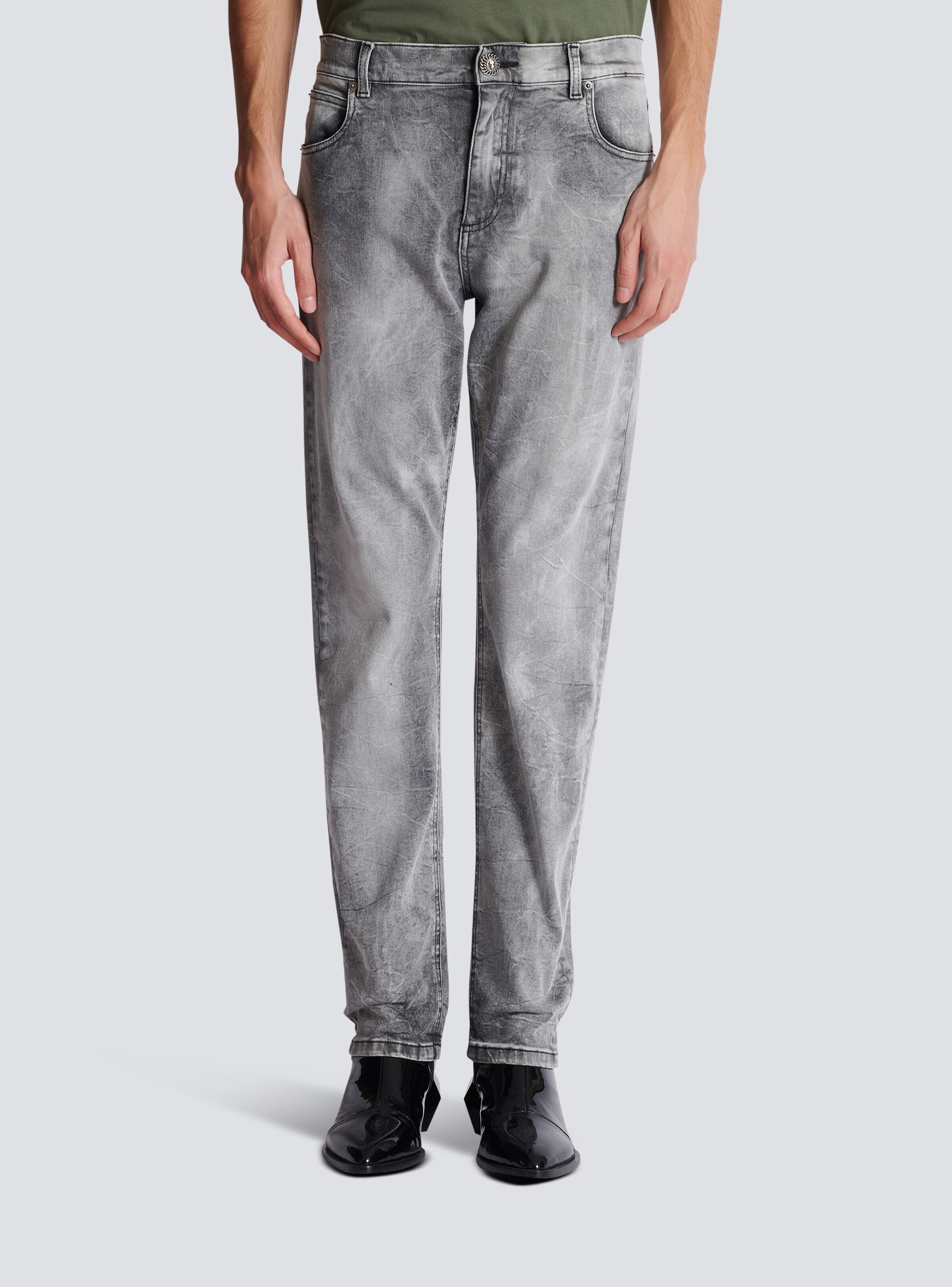 Grey denim regular-fit jeans - 5