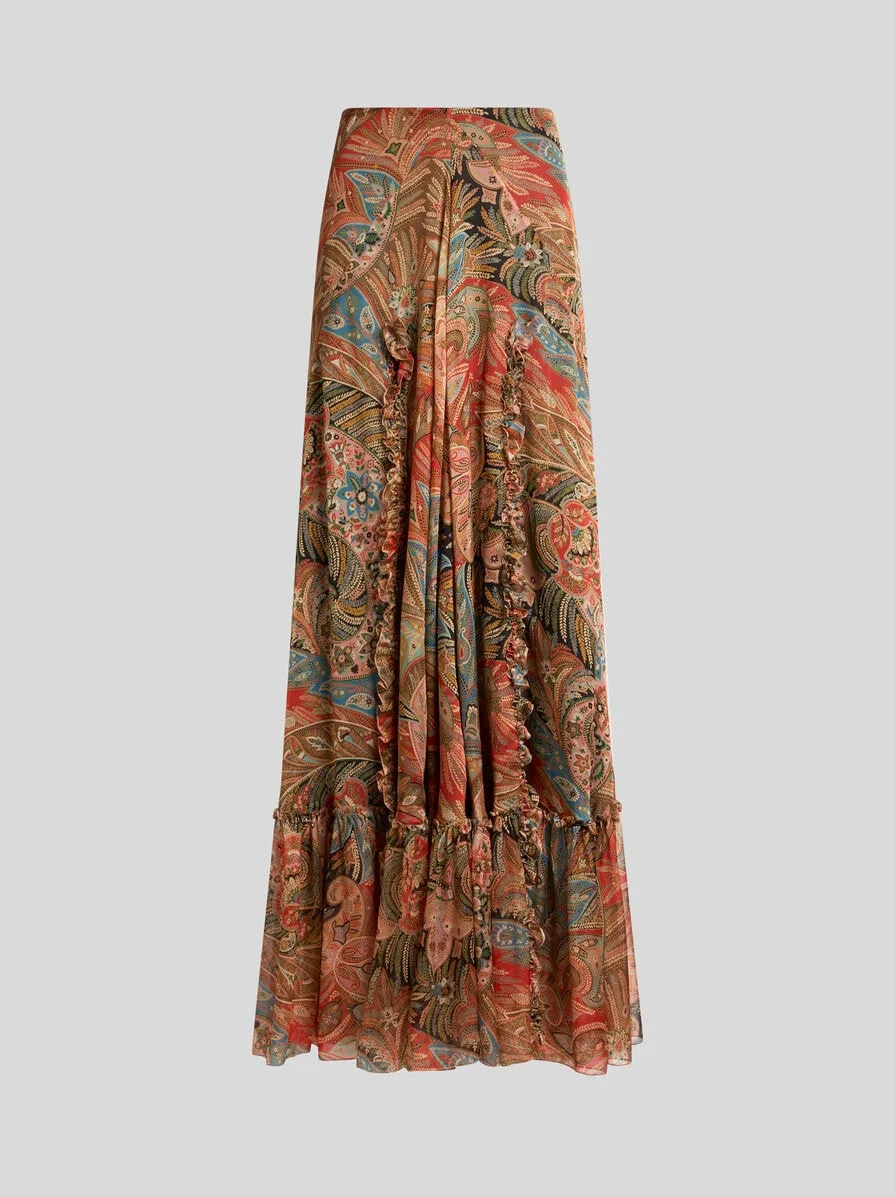 SILK MAXI SKIRT WITH FLOUNCE AND PAISLEY MOTIF - 1