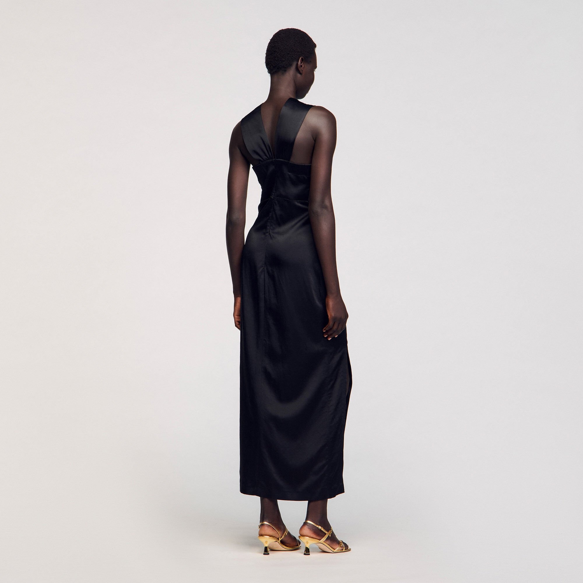 SLIT SATIN-EFFECT MAXI DRESS - 5