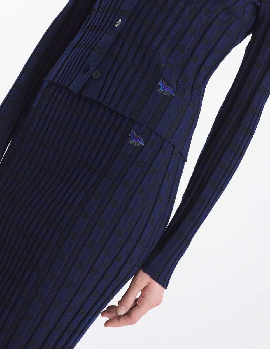 CHECKED RIBBED MIDI SKIRT - 4