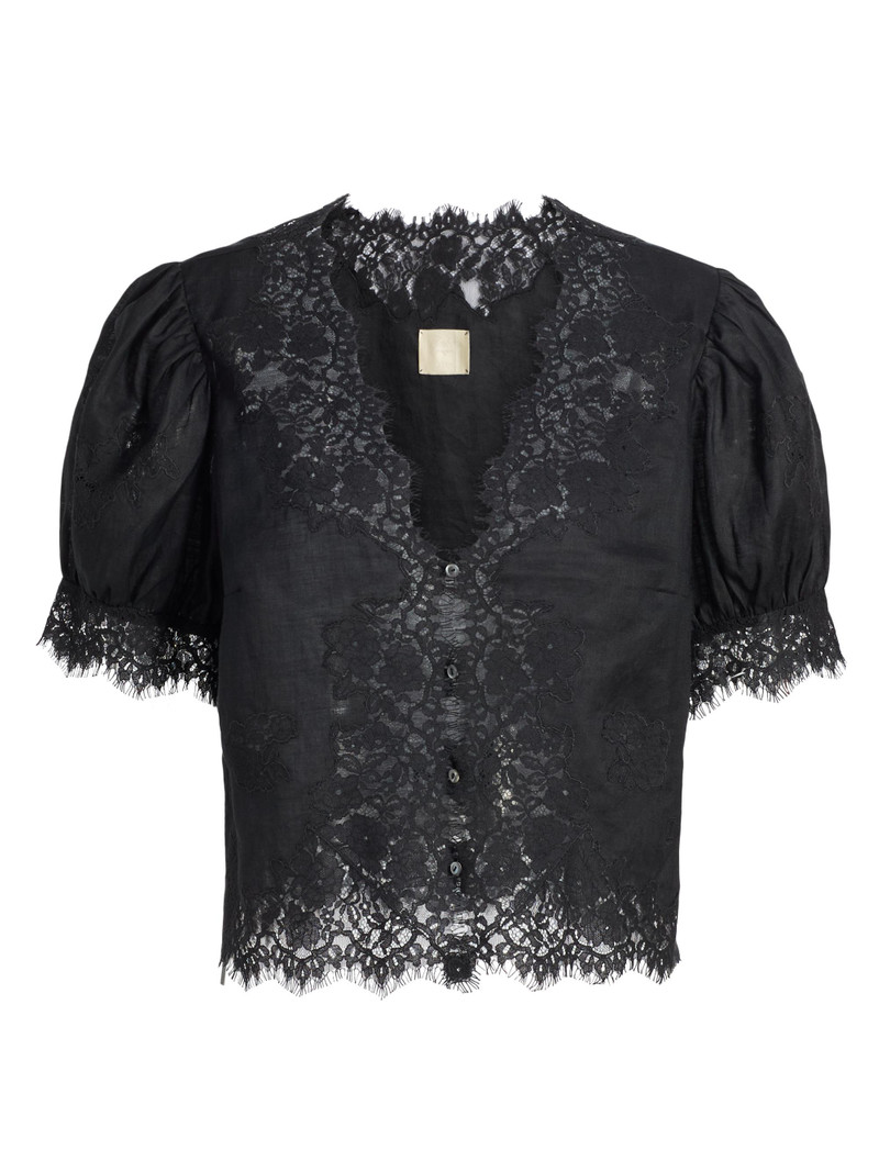 Women's Idella Puff-Sleeve Lace Top - Black 1