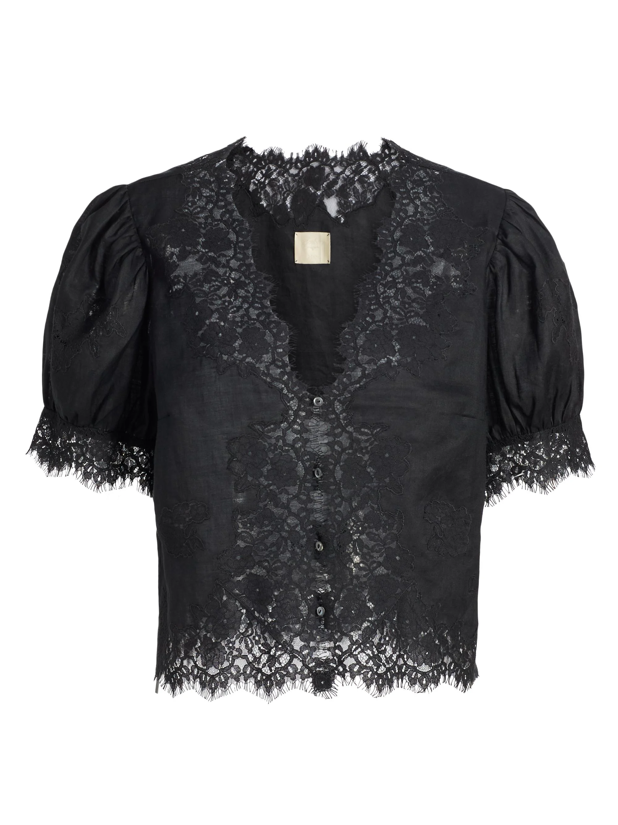 Women's Idella Puff-Sleeve Lace Top - Black - 1