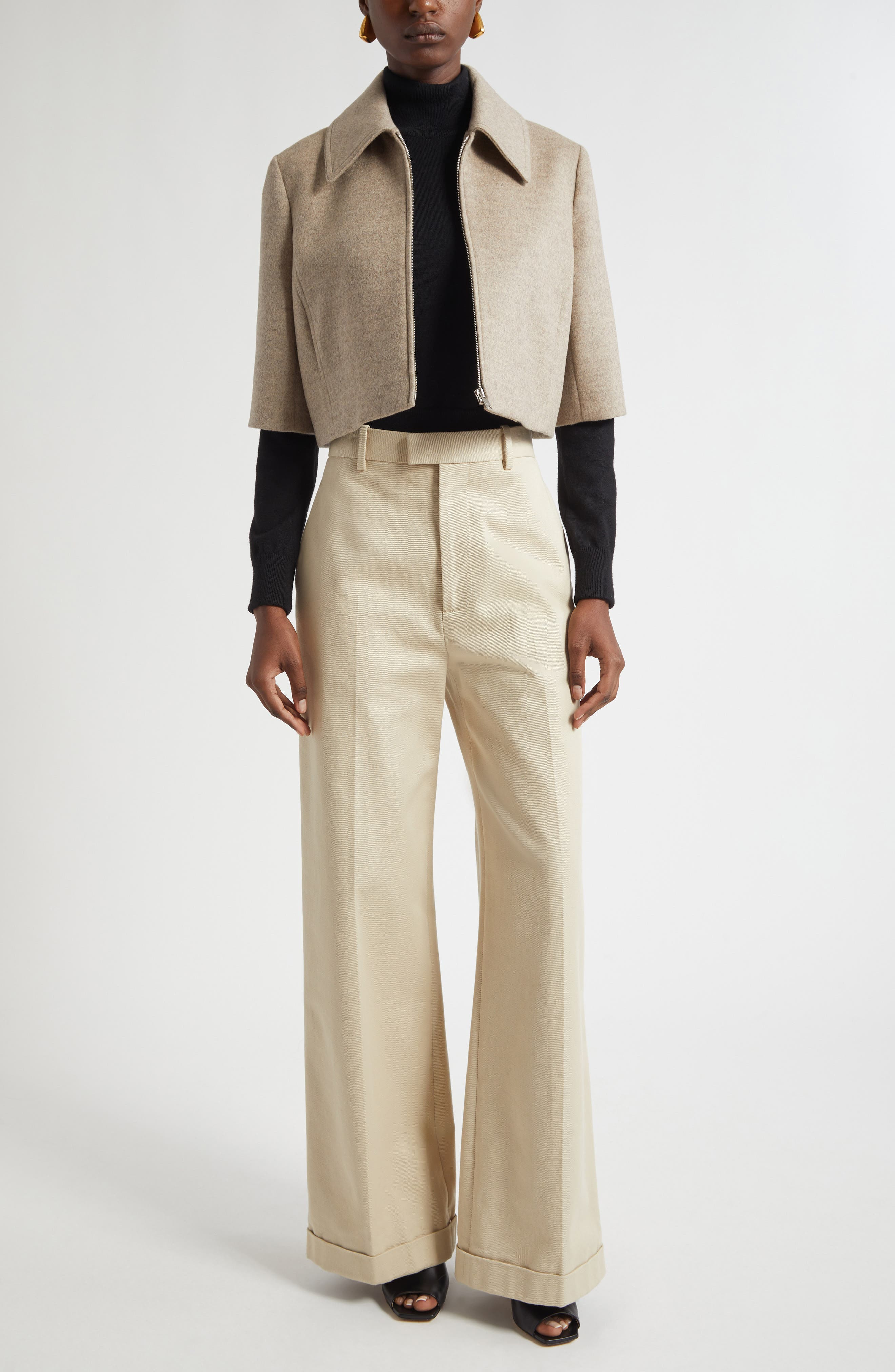 Bottega Veneta Wool & Cashmere Crop Jacket in 2783 Sandshell Melange at Nordstrom - 2