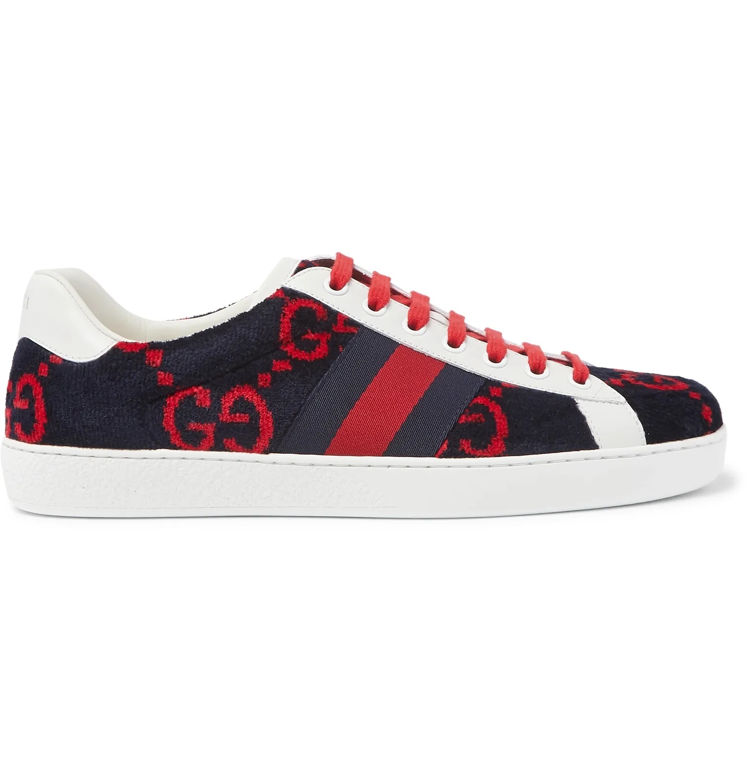 Ace Leather-Trimmed Logo-Print Terry Sneakers - 1