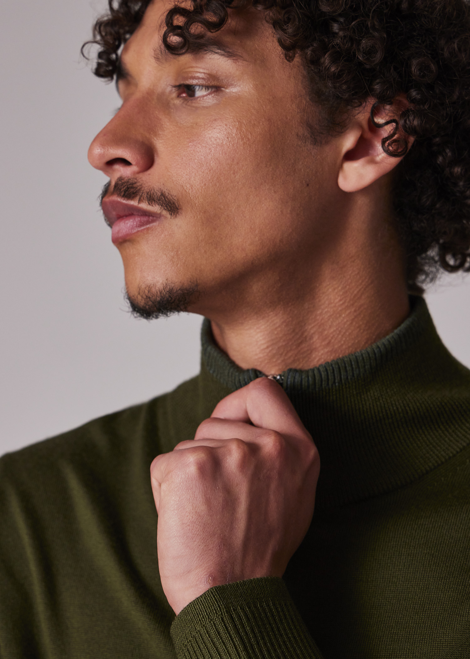 Khaki Merino Wool Half Zip Sweater - 3
