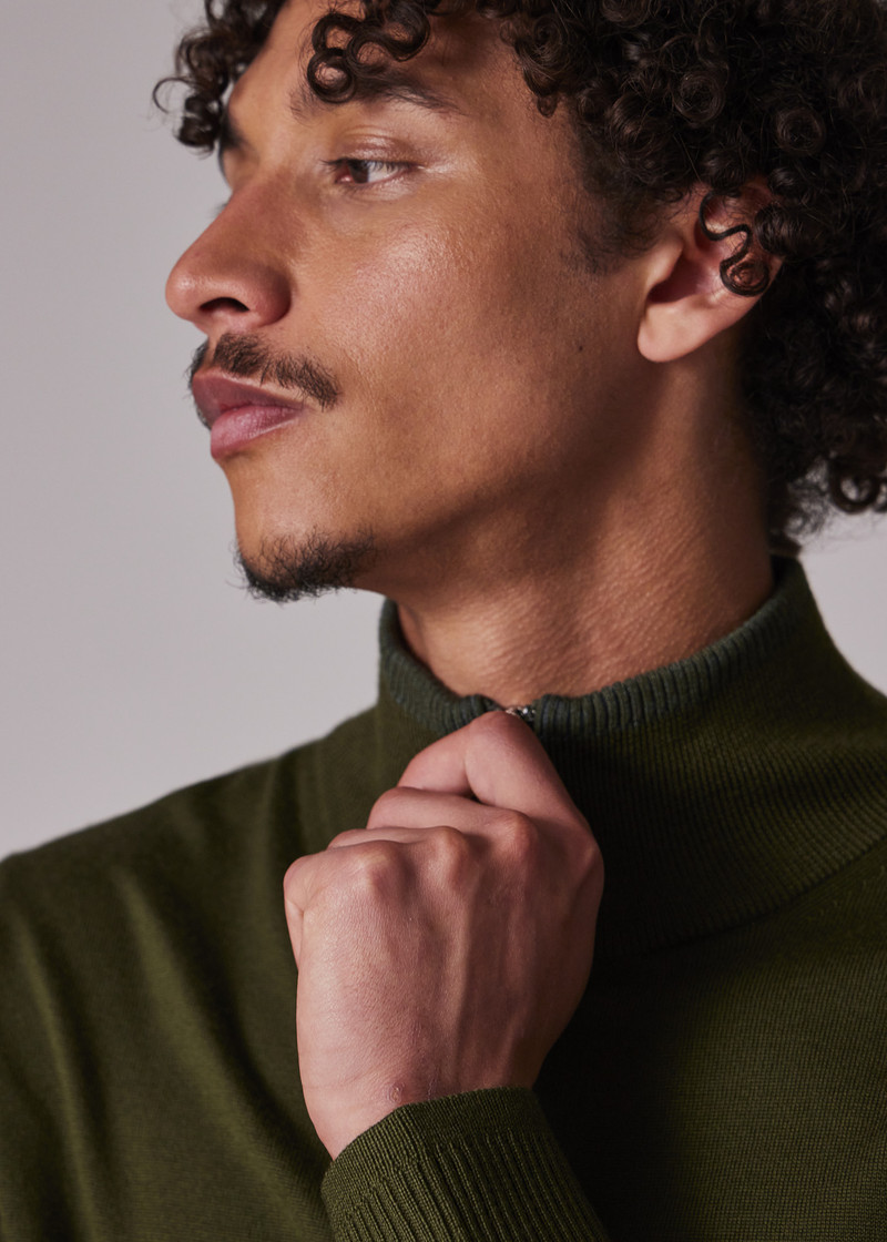 Khaki Merino Wool Half Zip Sweater 3