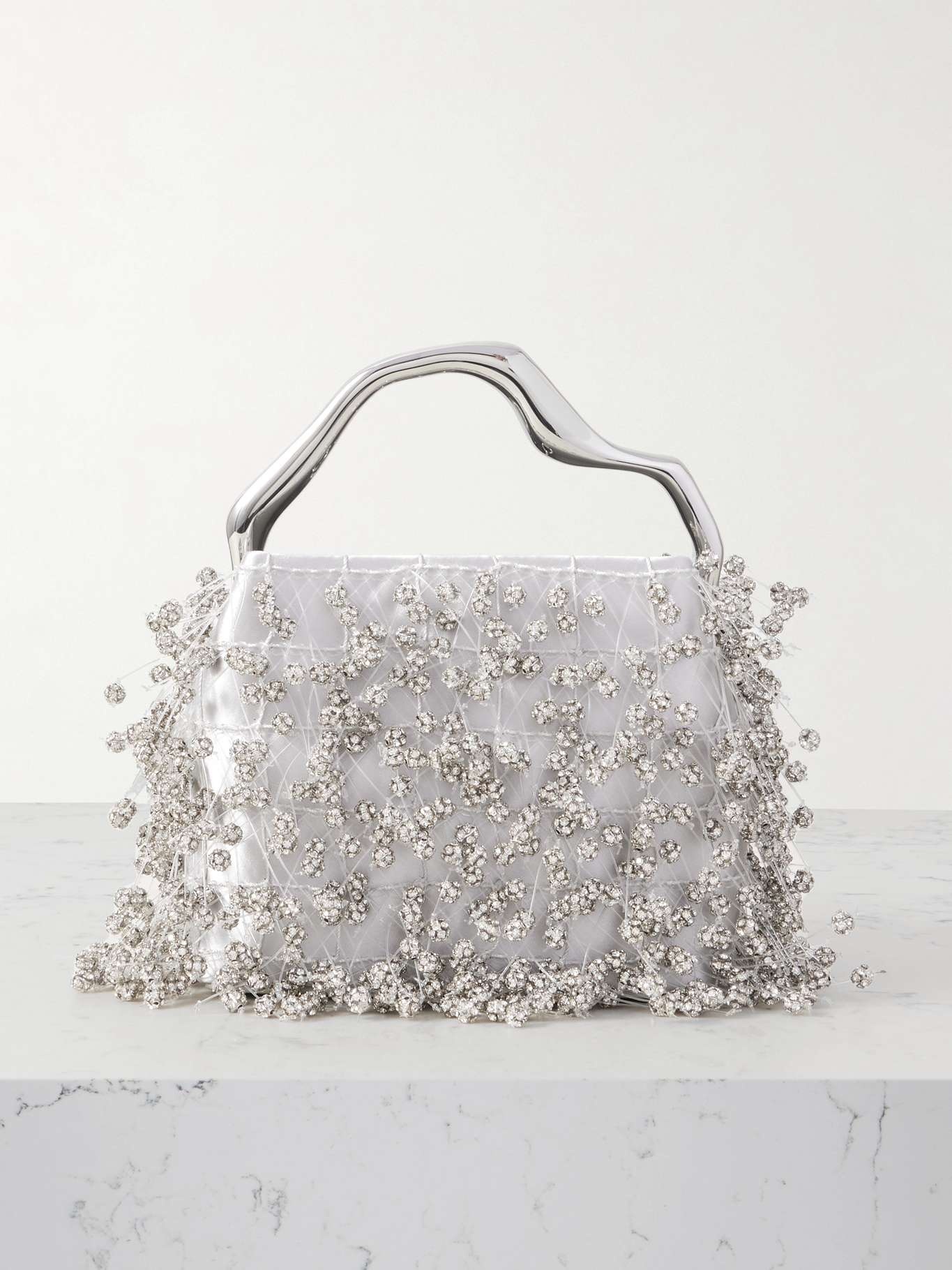 Solene mini crystal-embellished satin tote Clear - 1