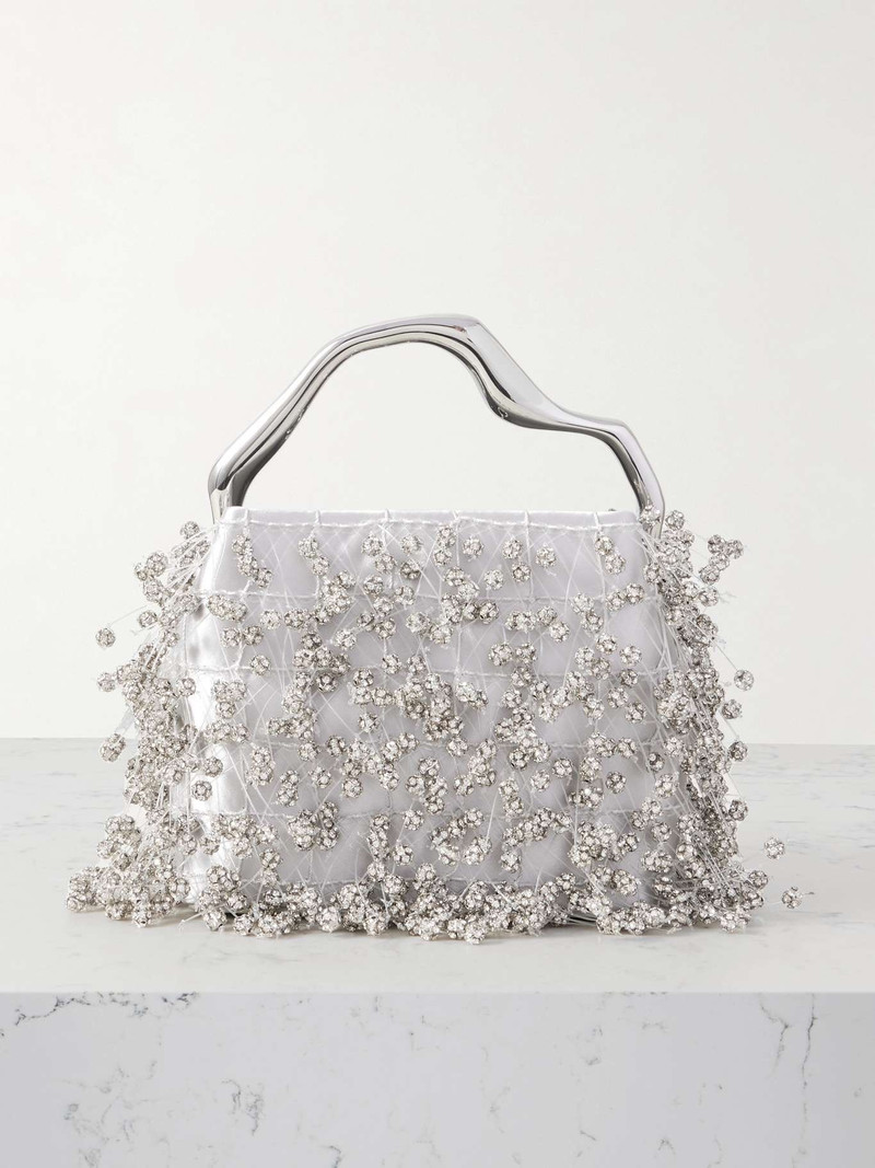 Solene mini crystal-embellished satin tote Clear 1