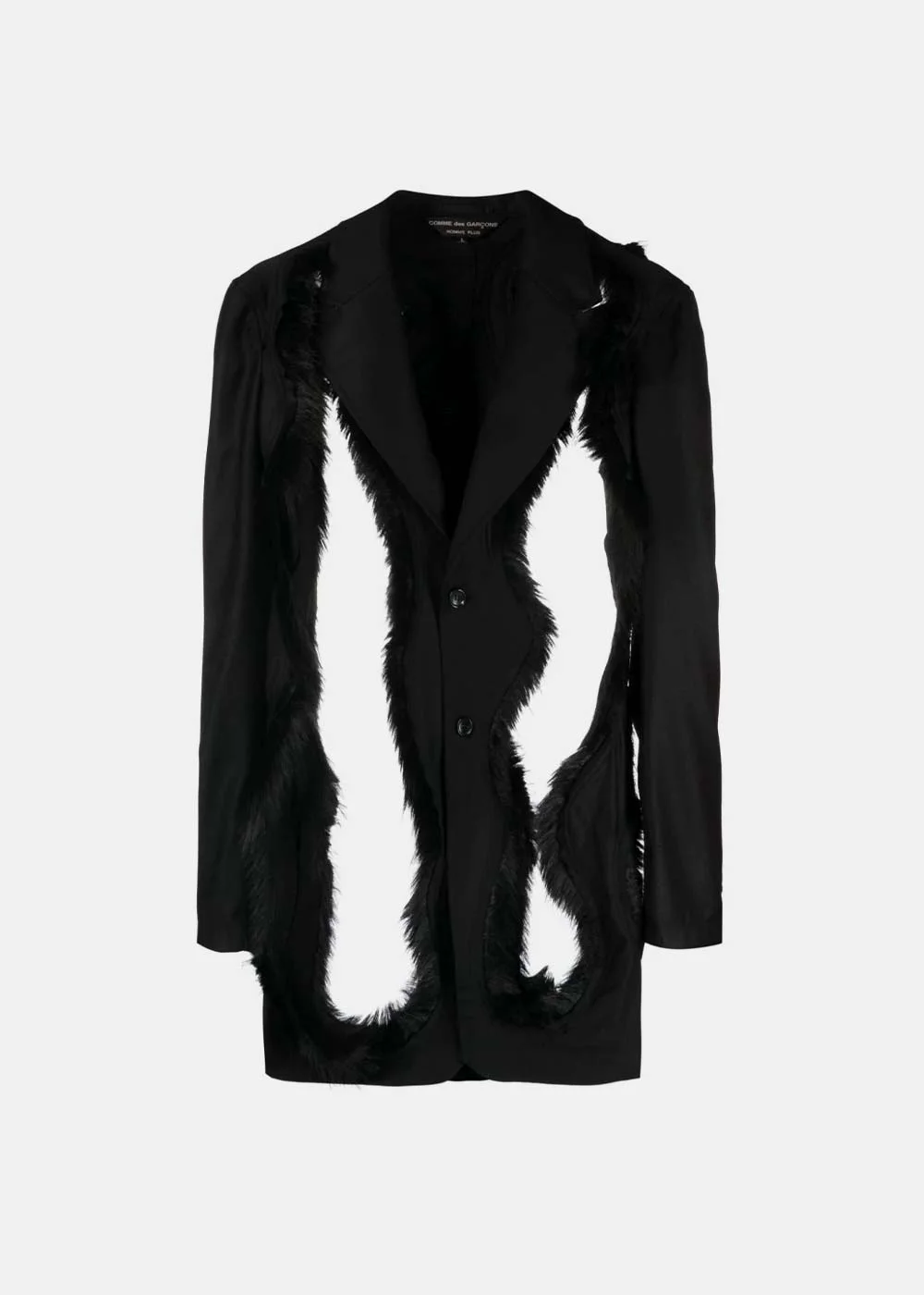 Black Faux Fur-Embellished Single-Breasted Blazer - 1