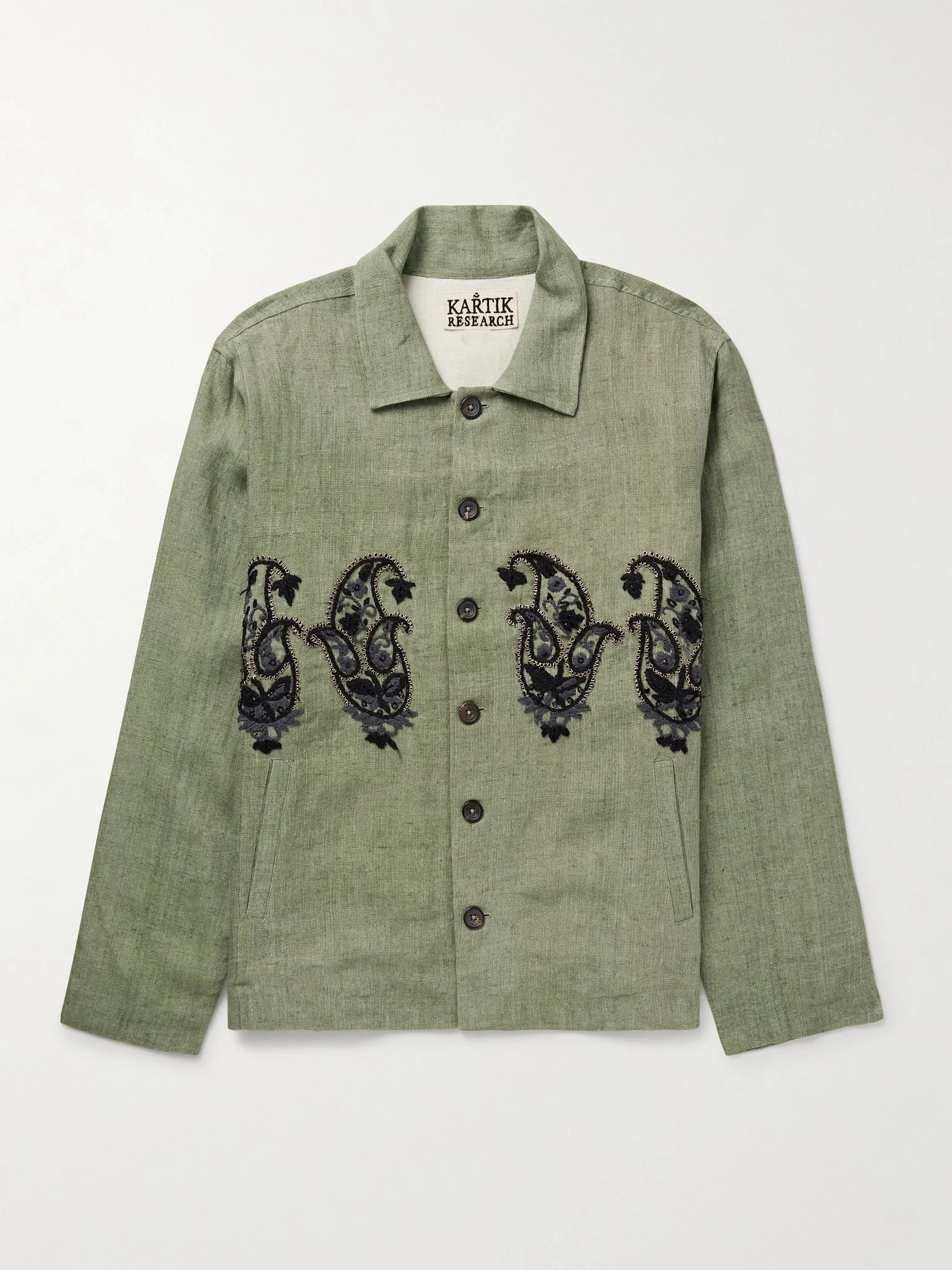 Embellished Linen Overshirt Green - 1