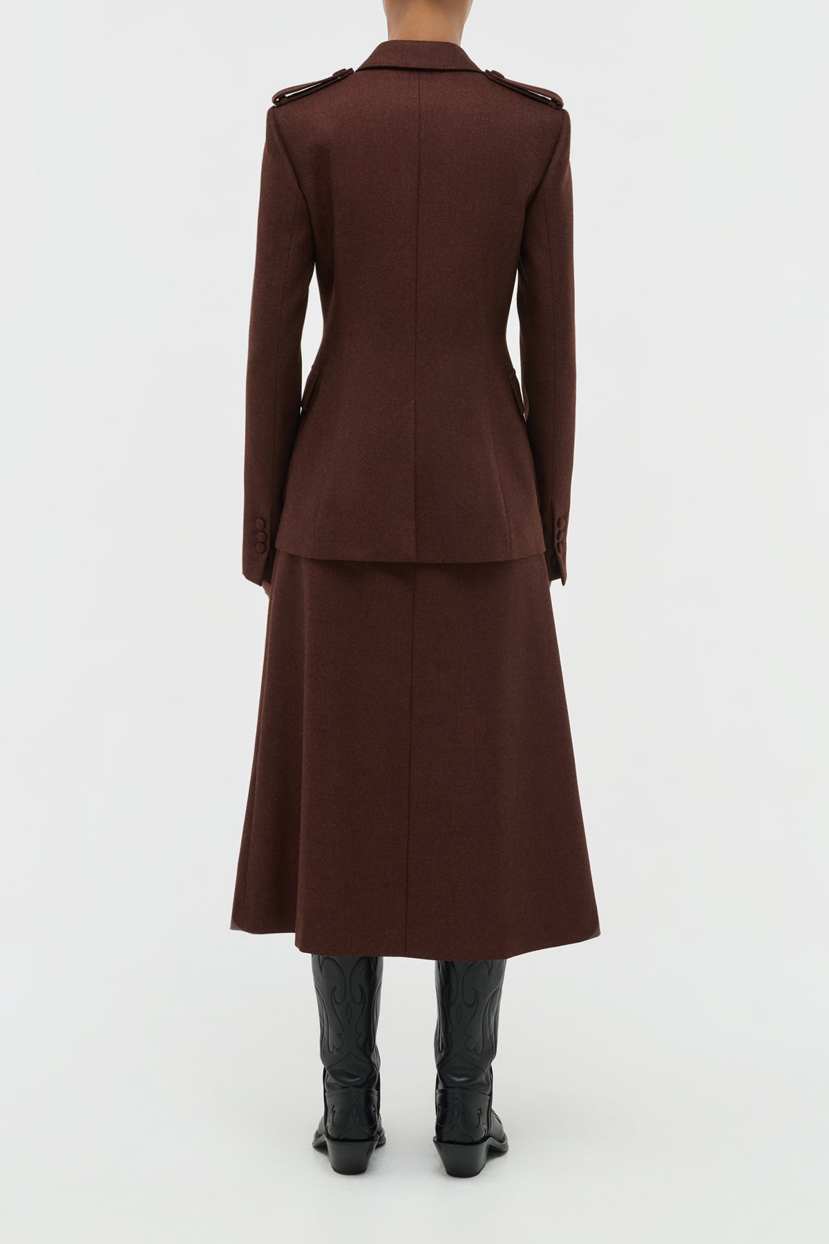Wesley Pleated Midi Skirt in Burnt Sienna Wool Cashmere Flannel - 4