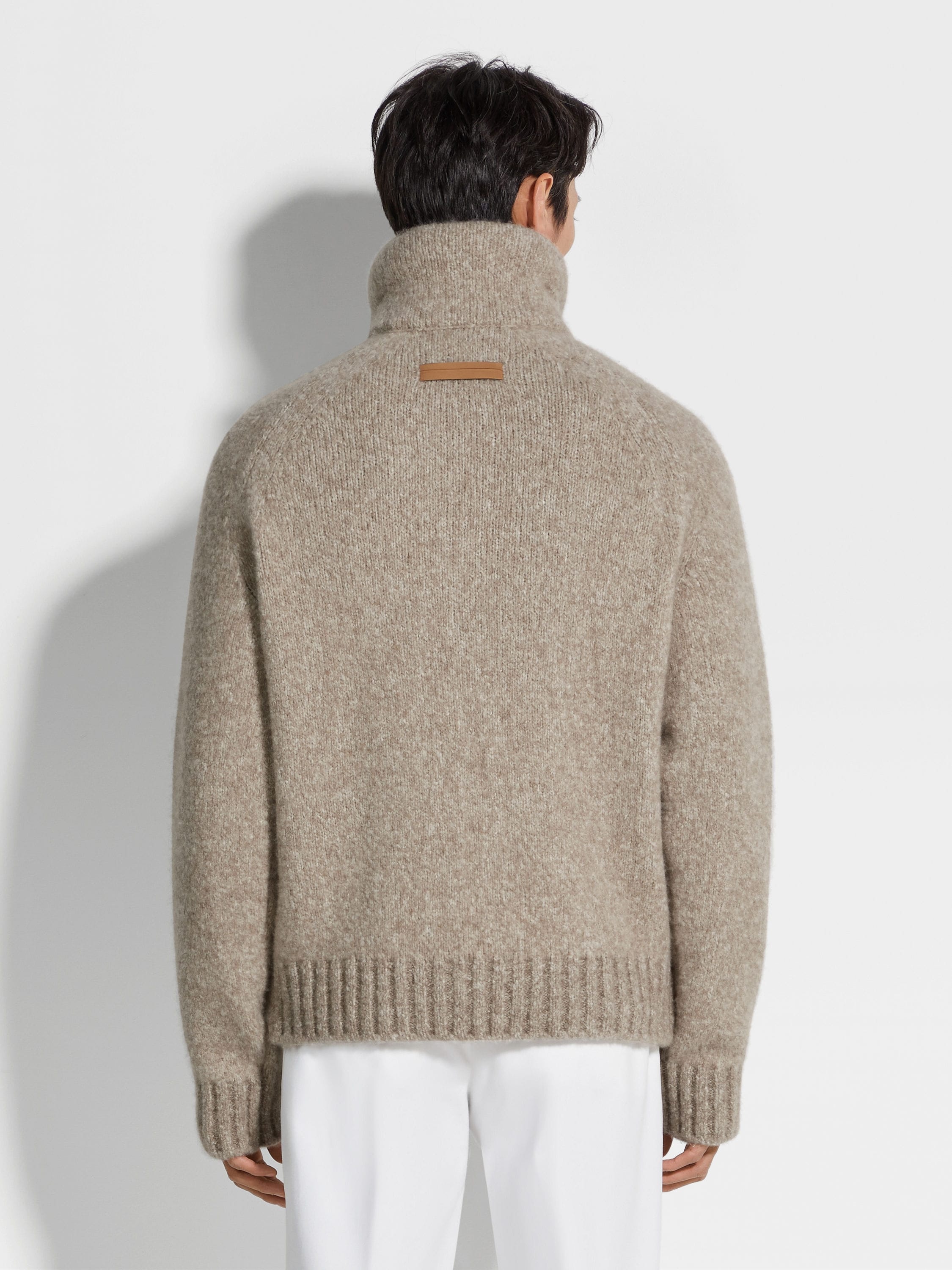 LIGHT TAUPE MÉLANGE CASHMERE BLEND POLO SHIRT - 5