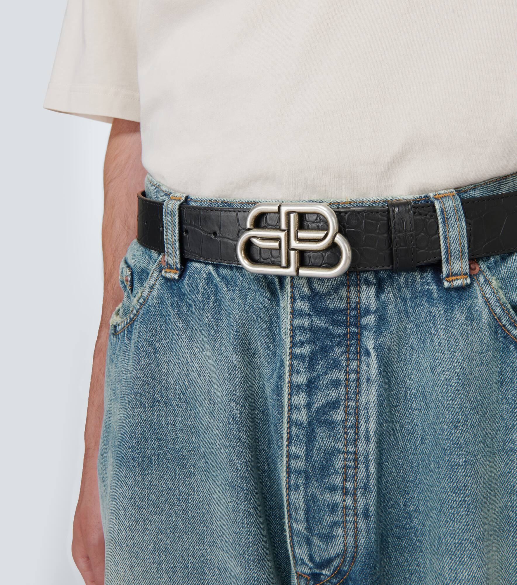 BB Large croc-effect leather belt - 3