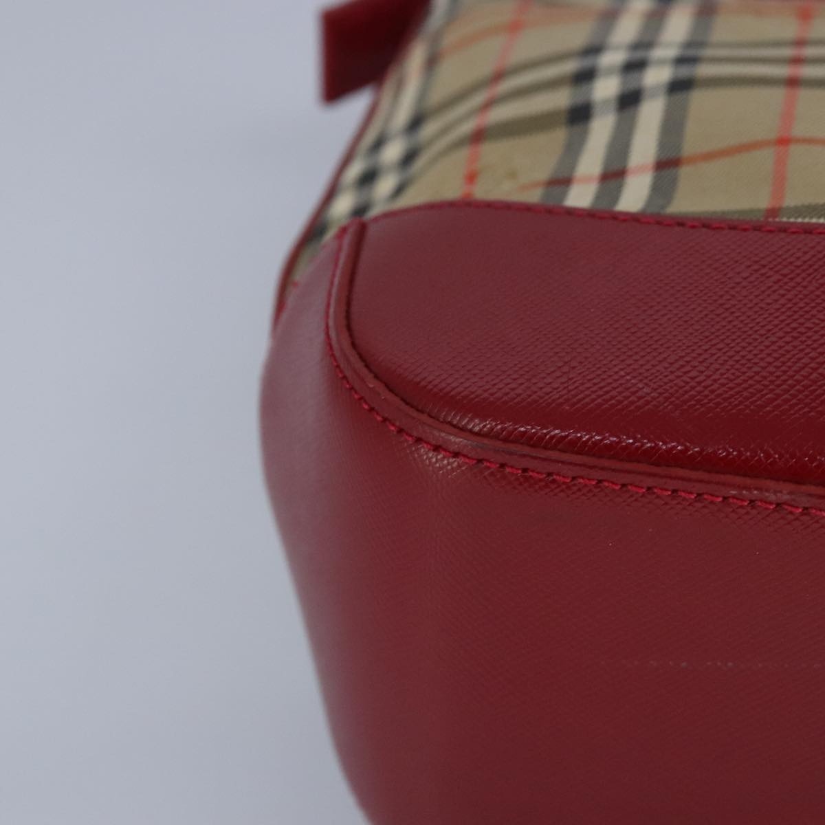 Burberry Nova Check Hand Bag Canvas Beige Red - 12
