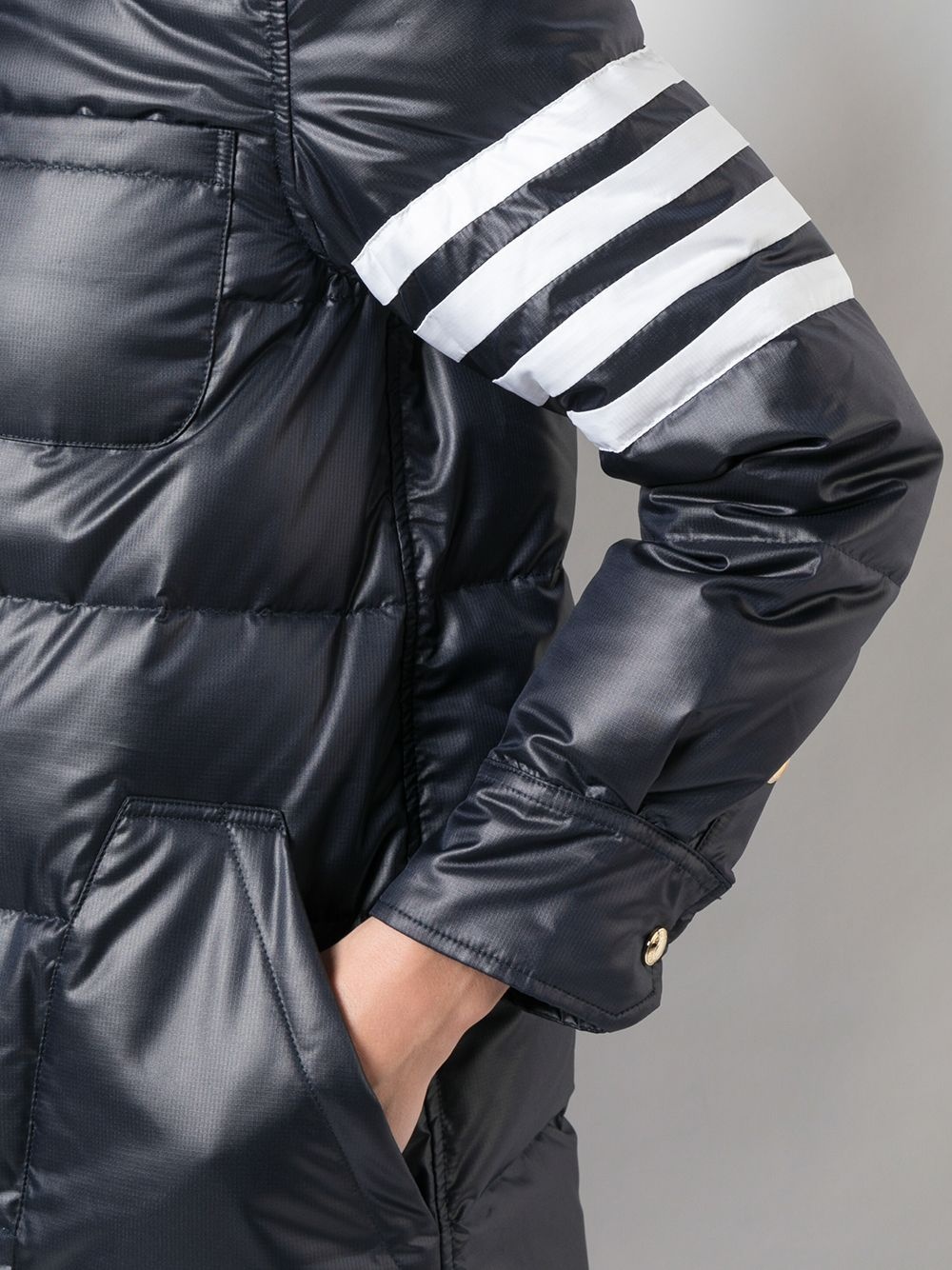 4-Bar stripe long puffer jacket - 5