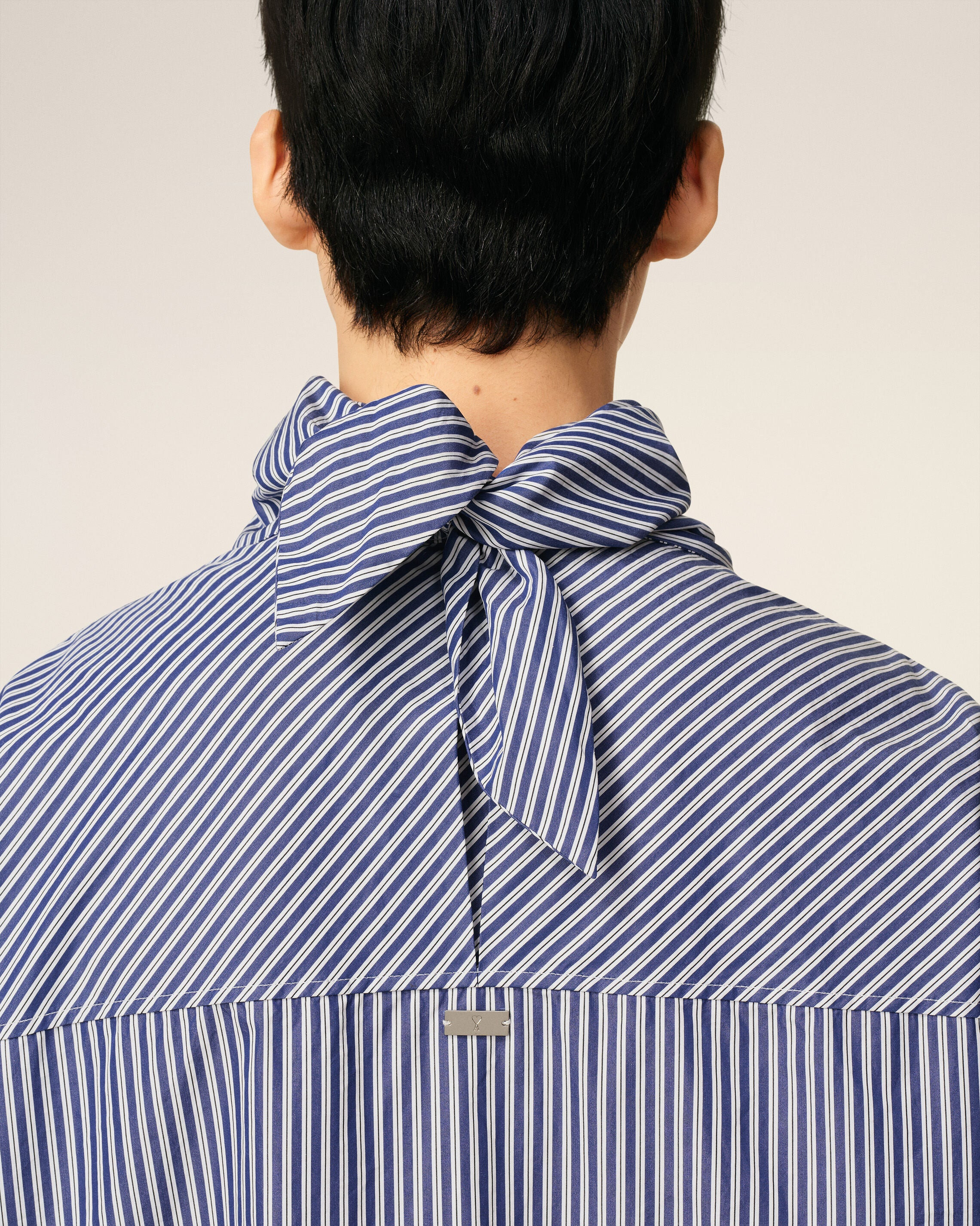 BLUE COTTON LONG SLEEVES STRIPED BANDANA BLOUSE - 15